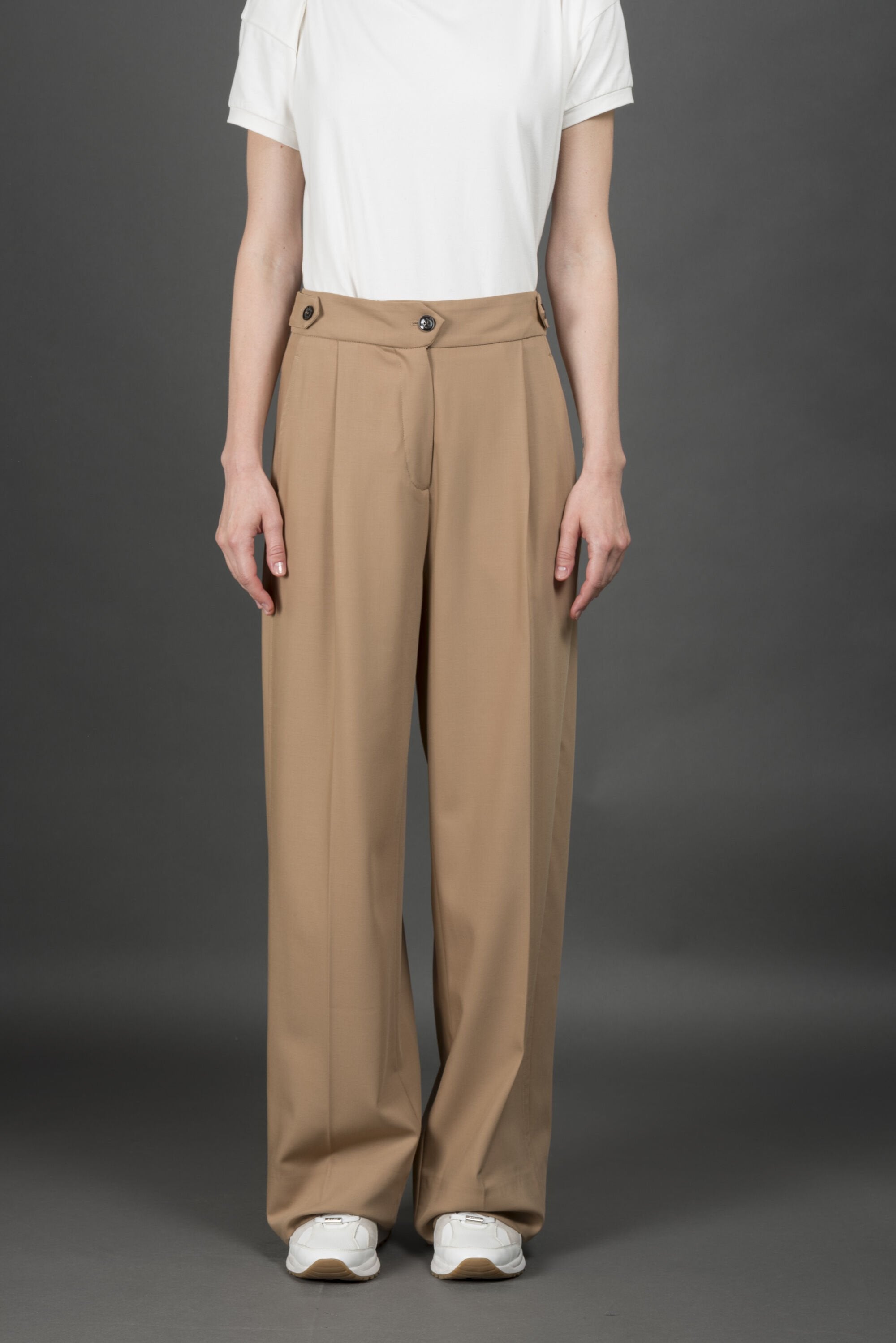 MOORER WOMEN'S LIGHT BROWN WIDE TROUSERS