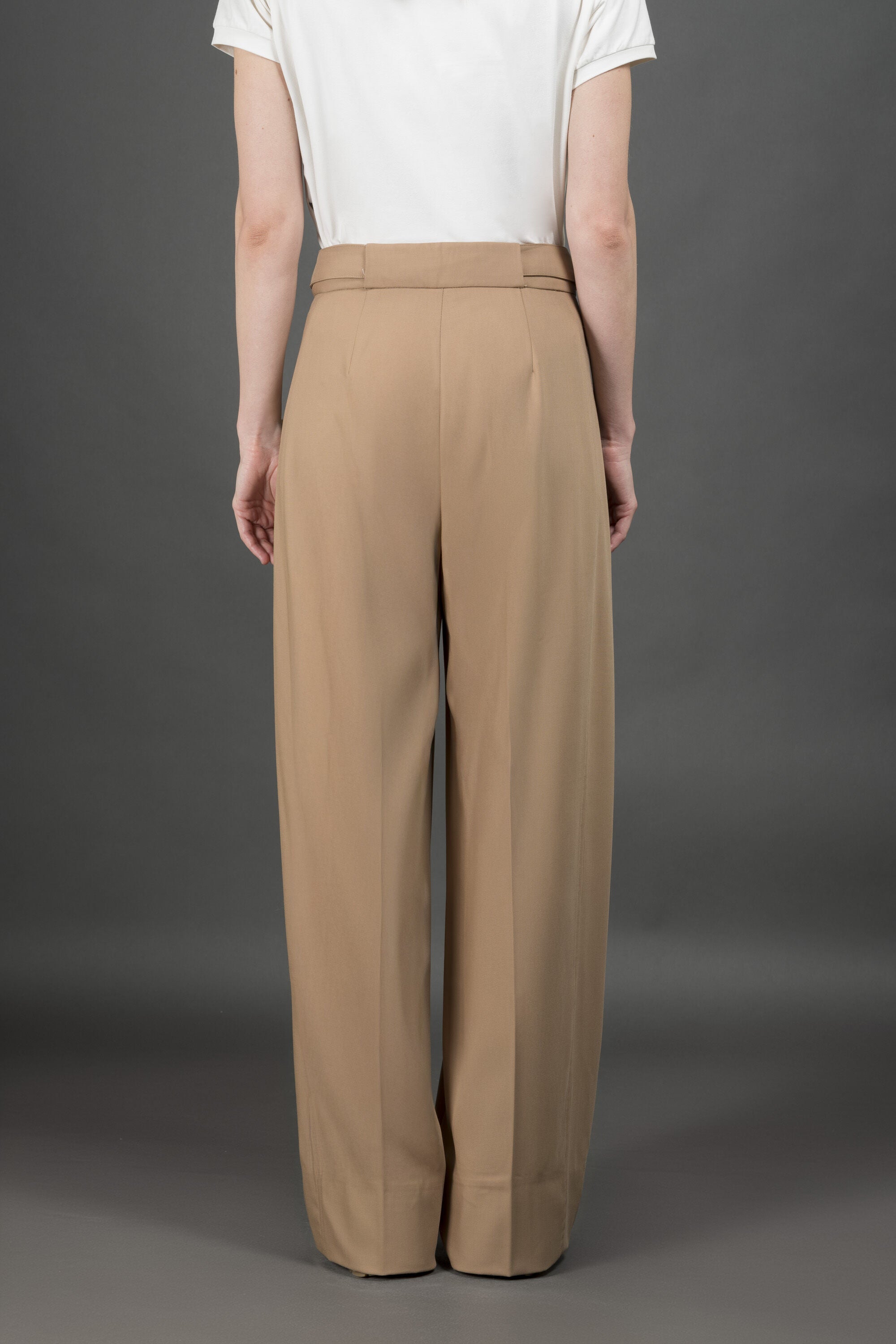 MOORER WOMEN'S LIGHT BROWN WIDE TROUSERS