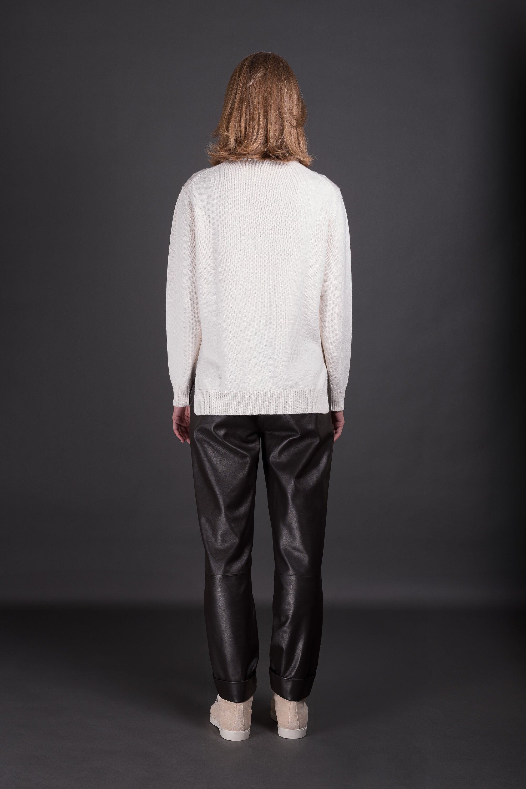 MOORER WOMEN'S WHITE CABLE KNIT SWEATER