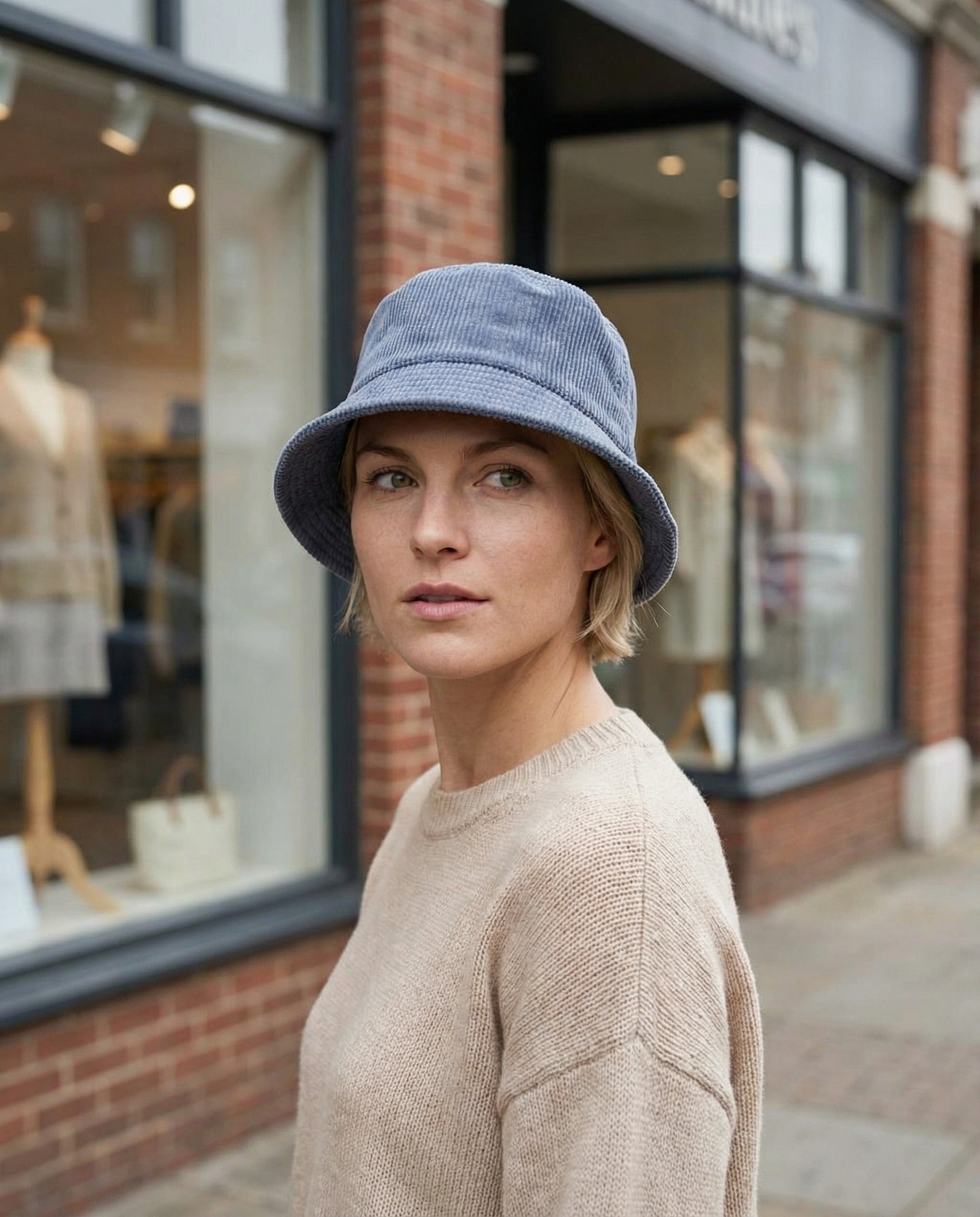 BRUNELLO CUCINELLI WOMEN'S BLUE CORDUROY BUCKET HAT