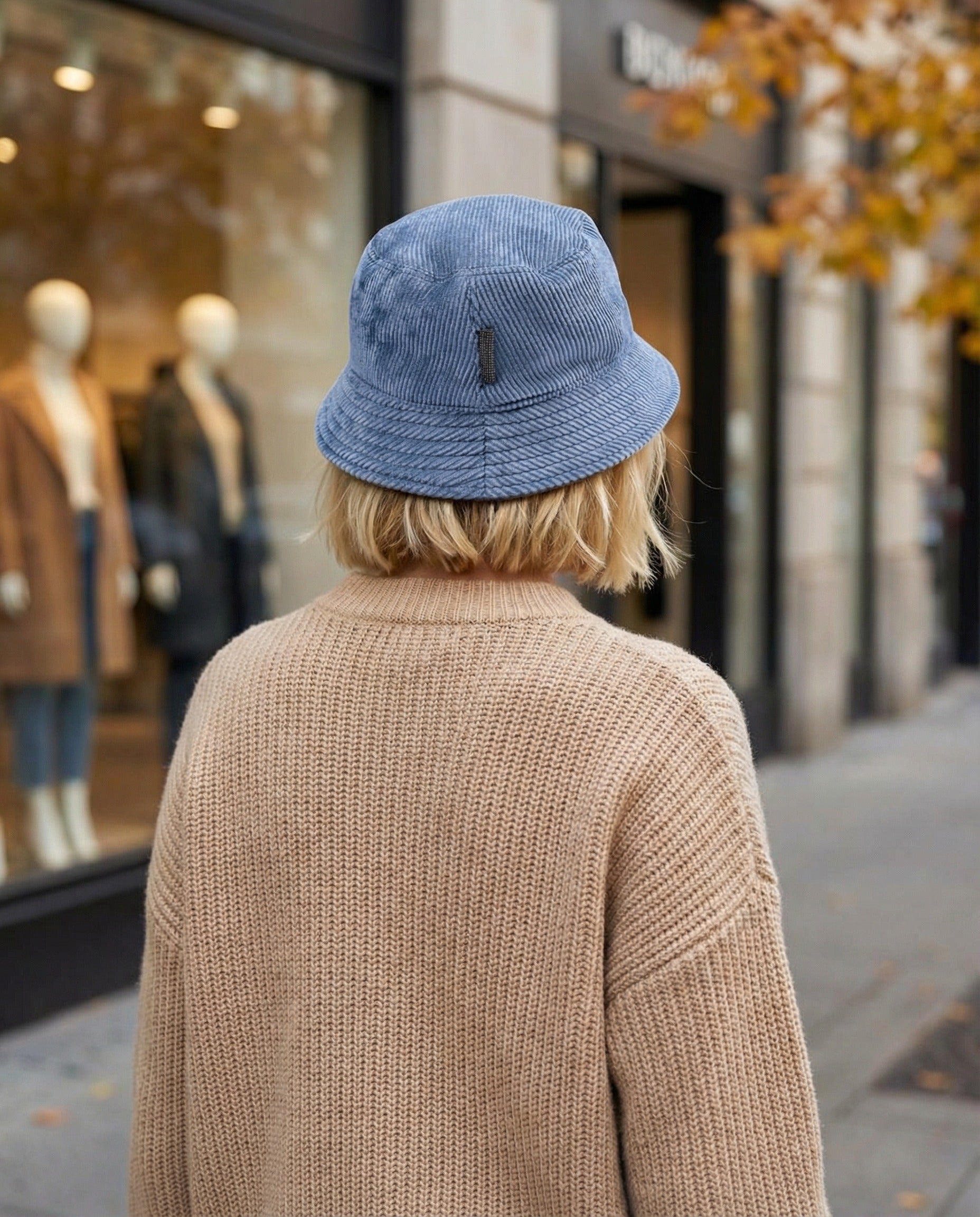 BRUNELLO CUCINELLI WOMEN'S BLUE CORDUROY BUCKET HAT