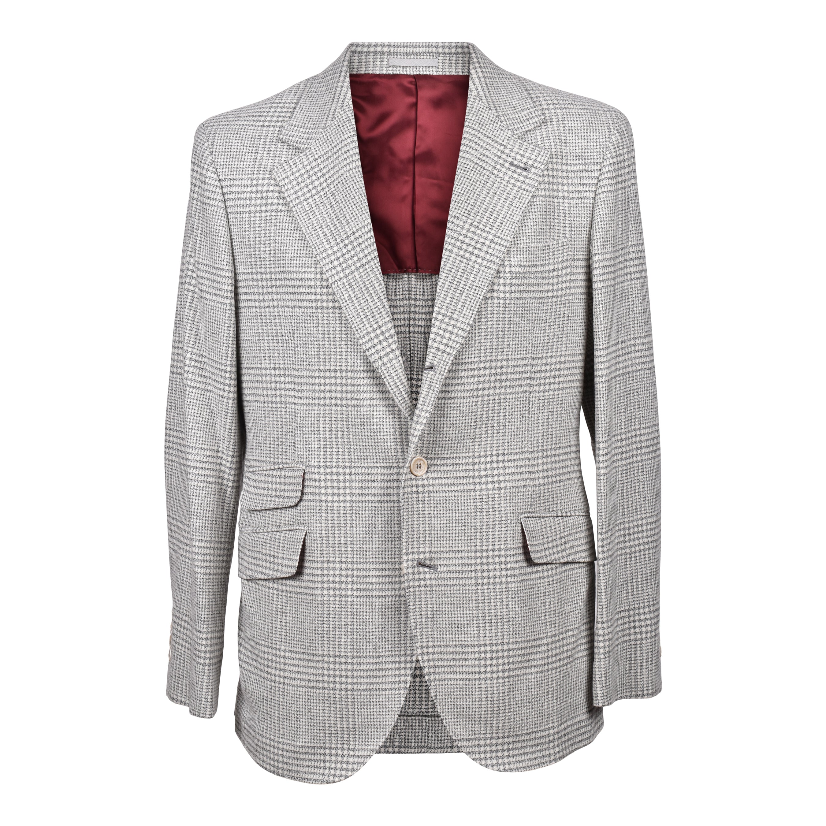 BRUNELLO CUCINELLI MEN'S LIGHT GREY WOOL CHECK SUIT