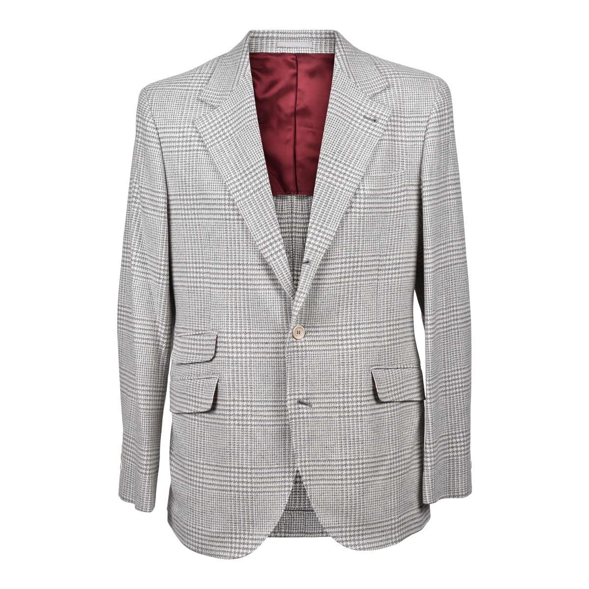 BRUNELLO CUCINELLI MEN'S LIGHT GREY WOOL CHECK SUIT