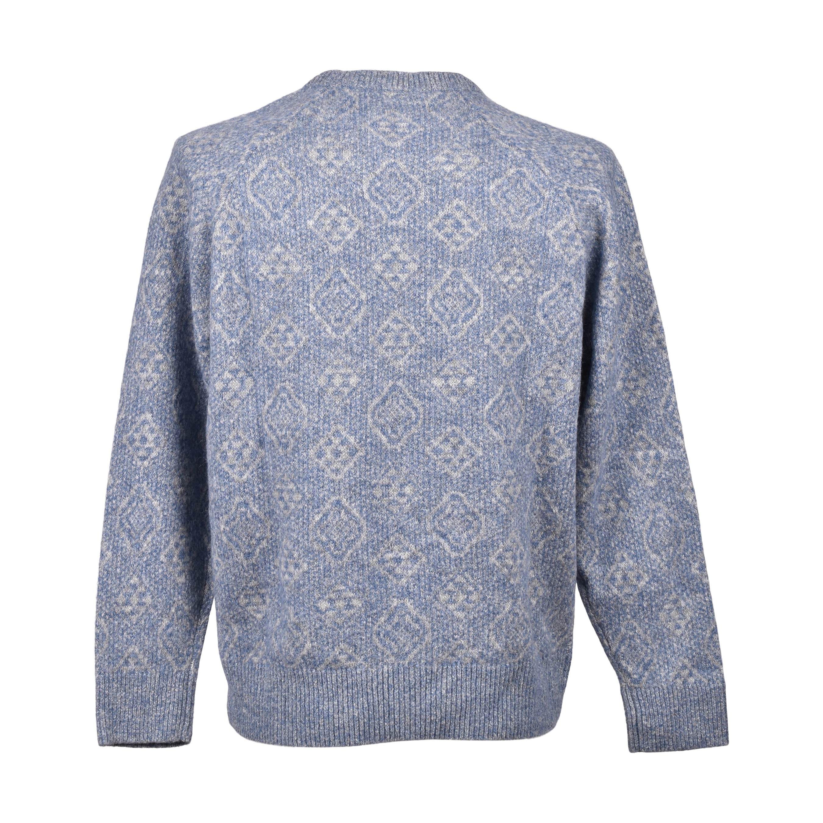 BRUNELLO CUCINELLI MEN'S SKY BLUE WOOL BLEND PATTERNED SWEATER