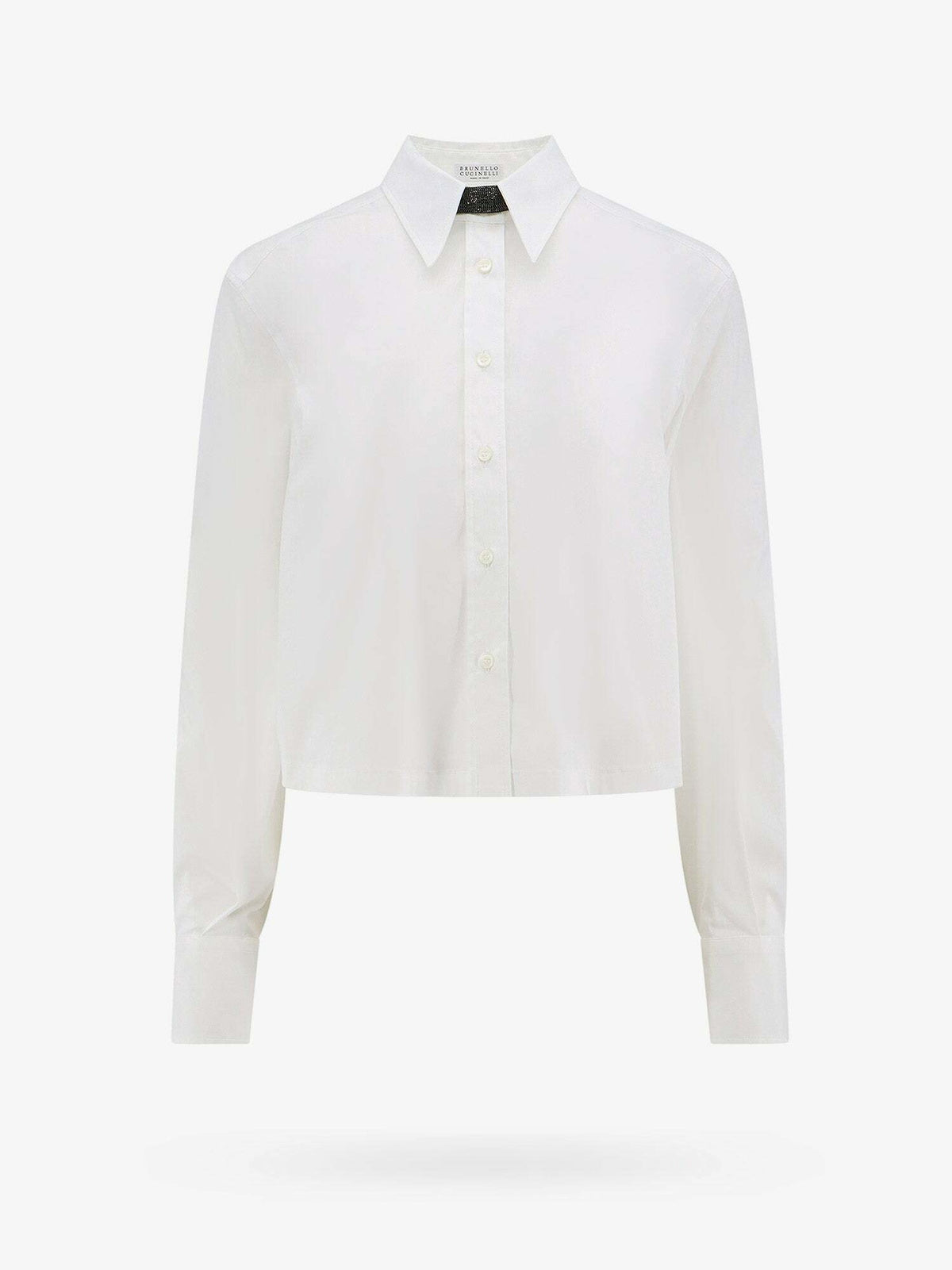 BRUNELLO CUCINELLI WOMEN'S OPTICAL WHITE CROPPED BUTTON-UP SHIRT