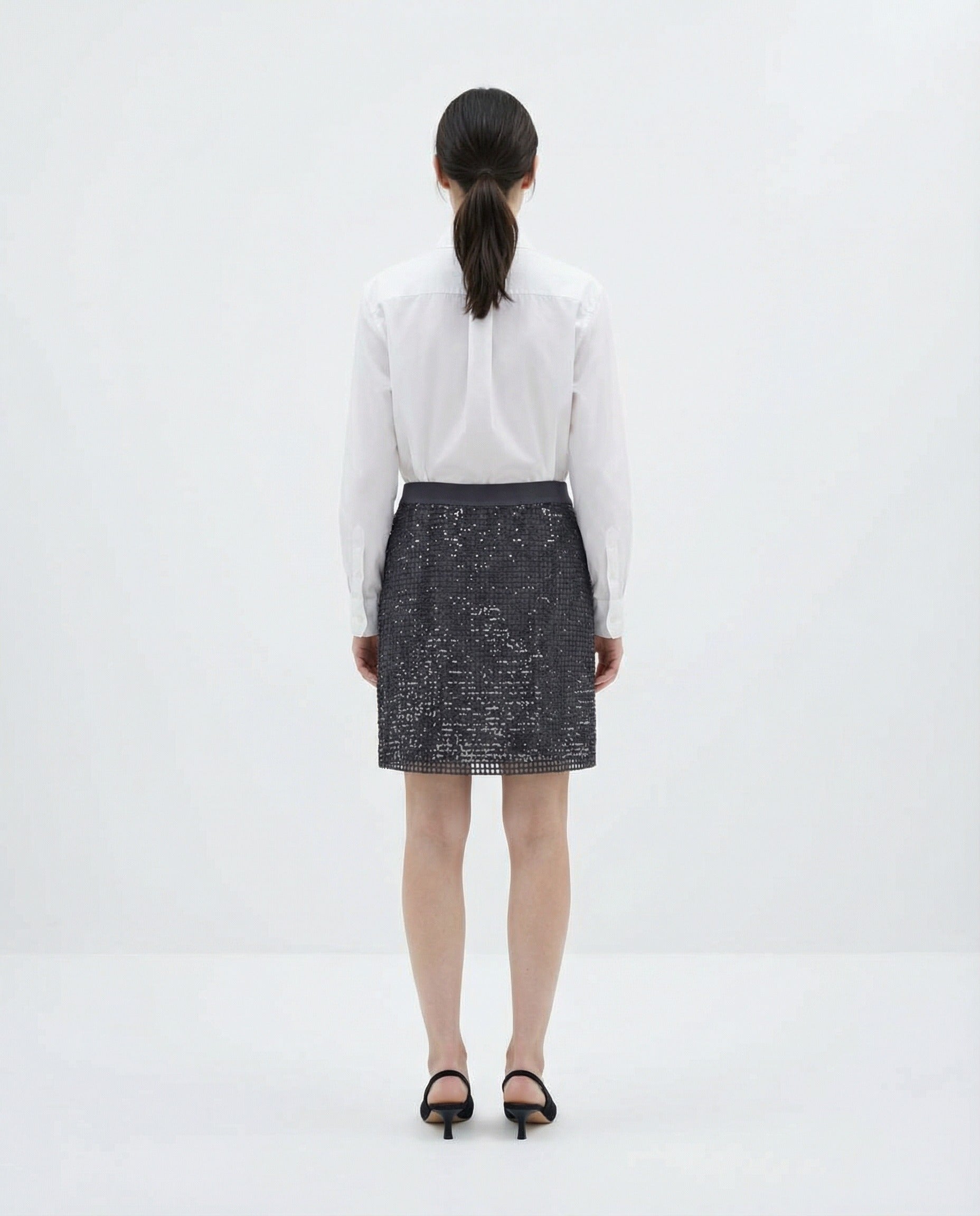 BRUNELLO CUCINELLI WOMEN'S DARK GREY SEQUIN SILK MINI SKIRT