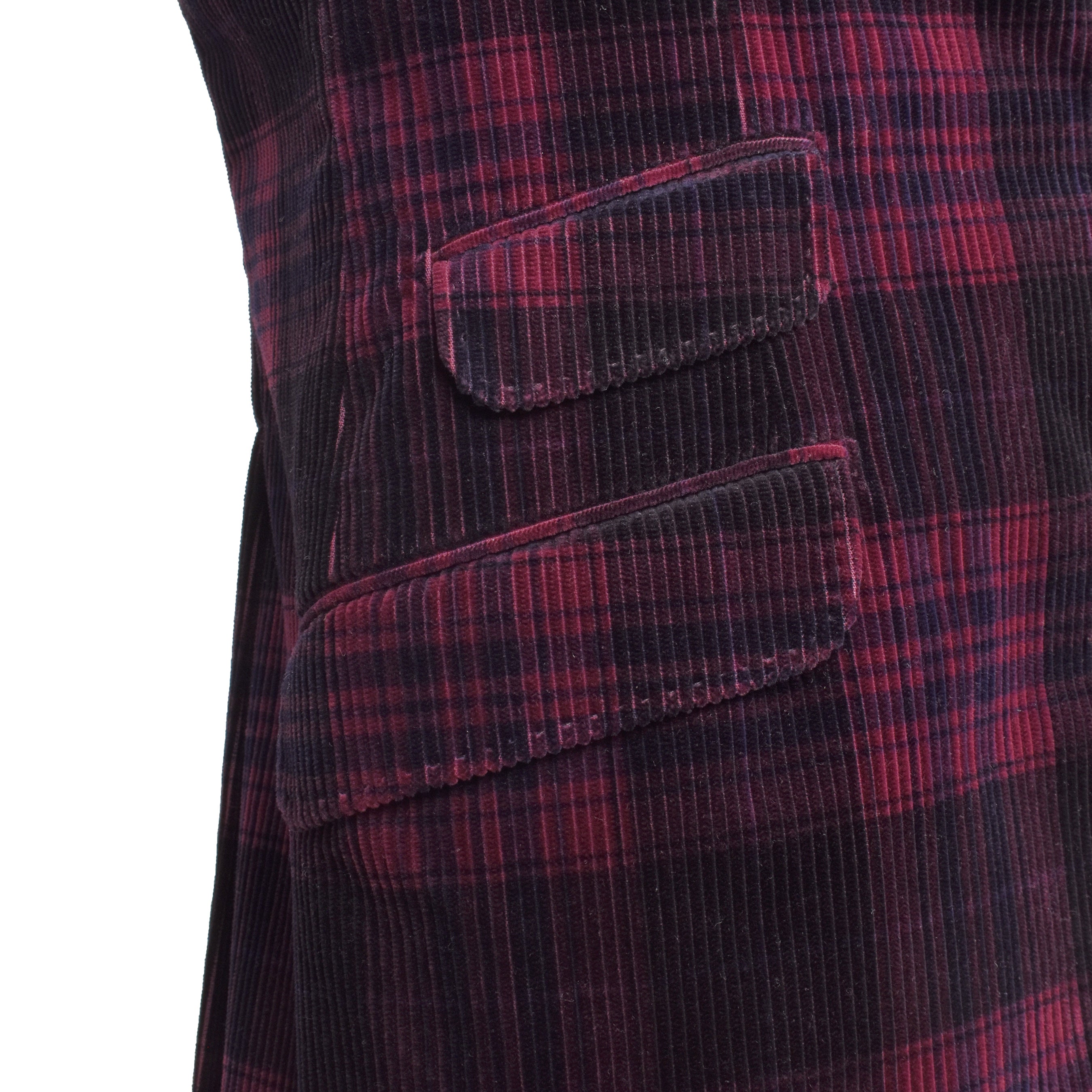 BRUNELLO CUCINELLI MEN'S BURGUNDY PLAID CORDUROY BLAZER