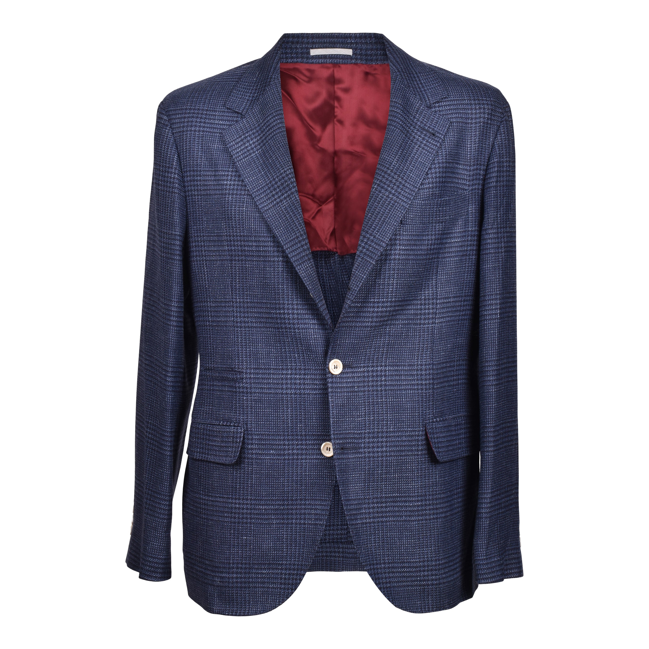BRUNELLO CUCINELLI MEN'S BLUE WOOL BLEND PLAID BLAZER