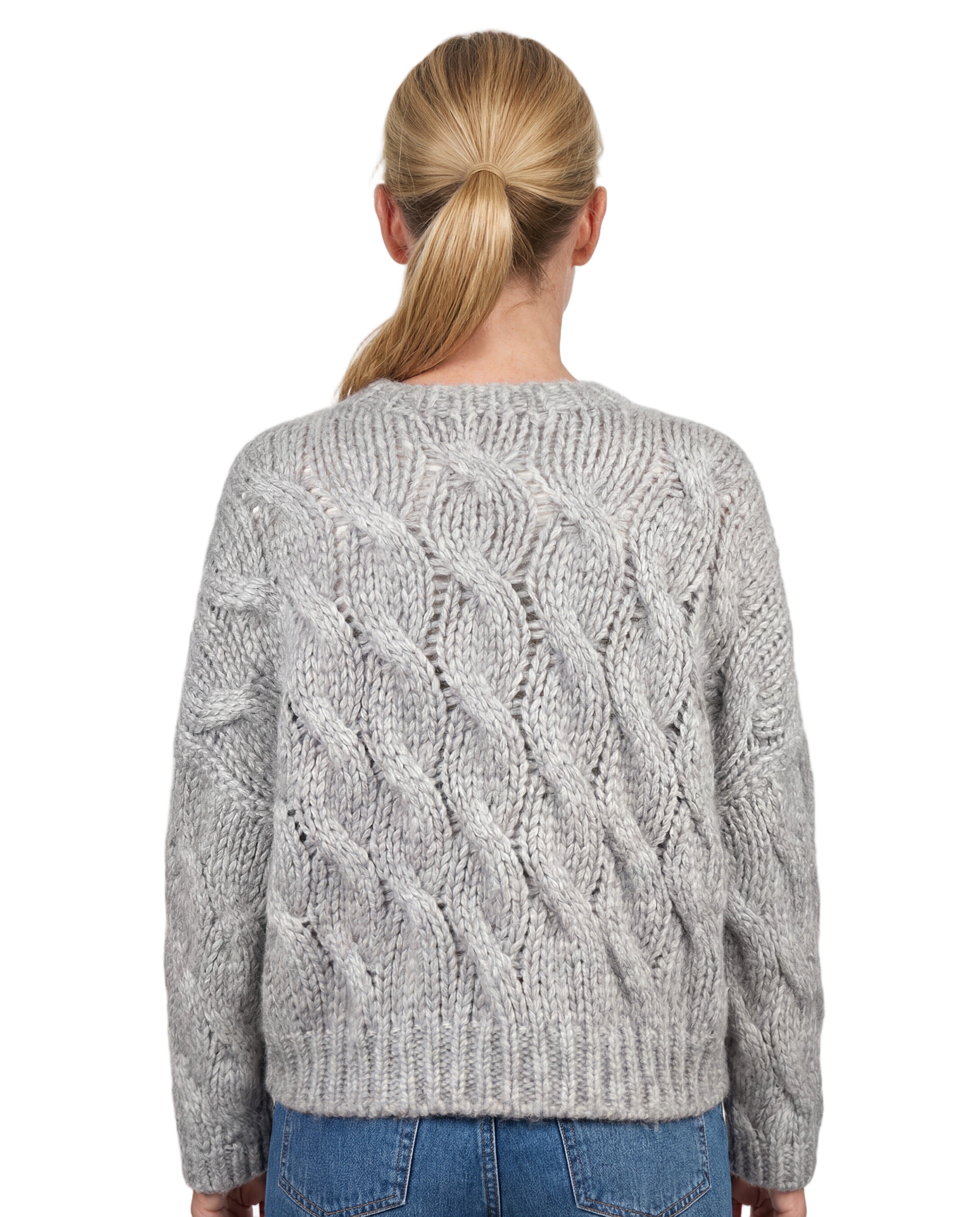 BRUNELLO CUCINELLI WOMEN'S LIGHT GREY WOOL CABLE KNIT SWEATER