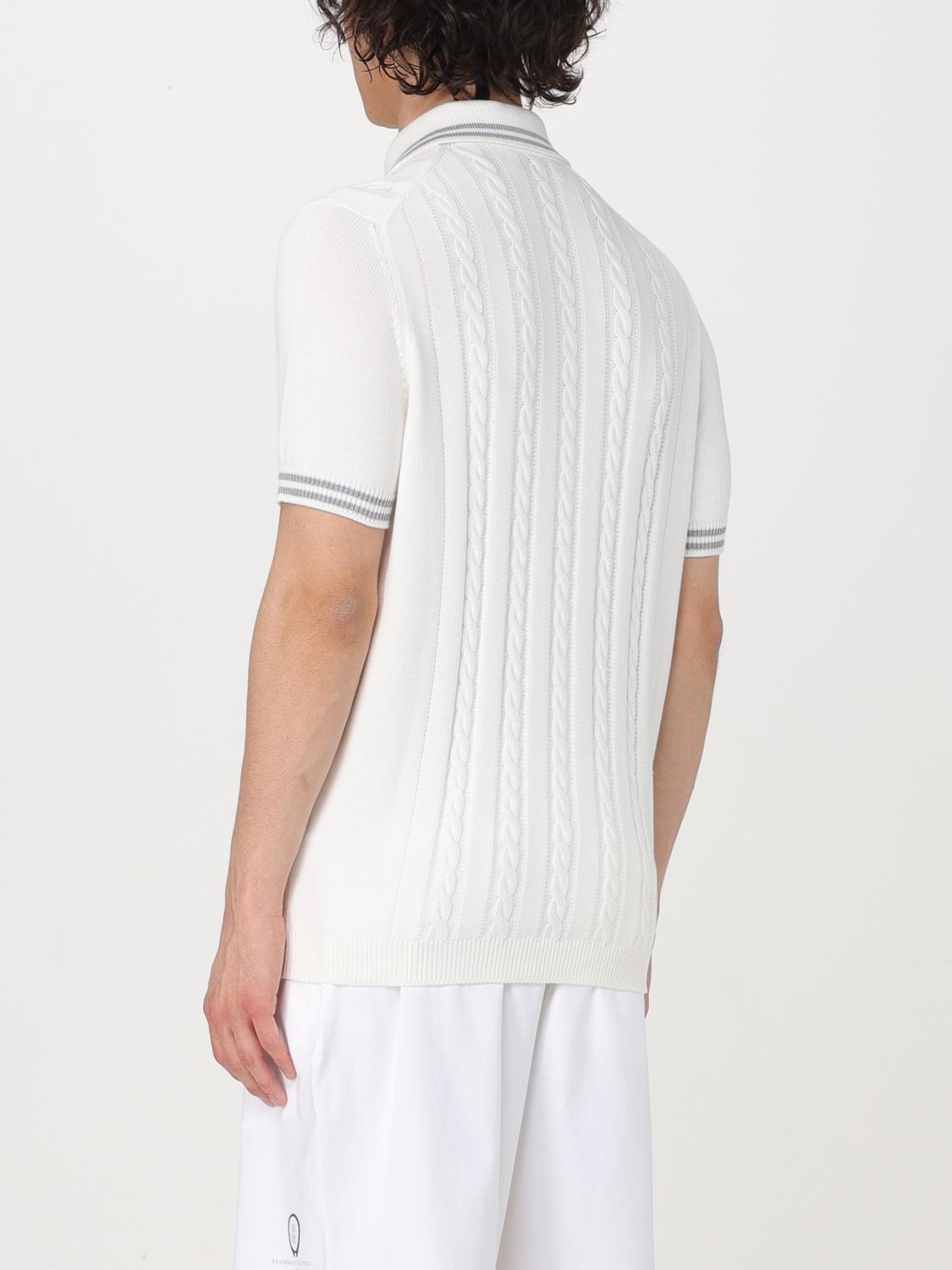 BRUNELLO CUCINELLI MEN'S IVORY CABLE-KNIT POLO SHIRT