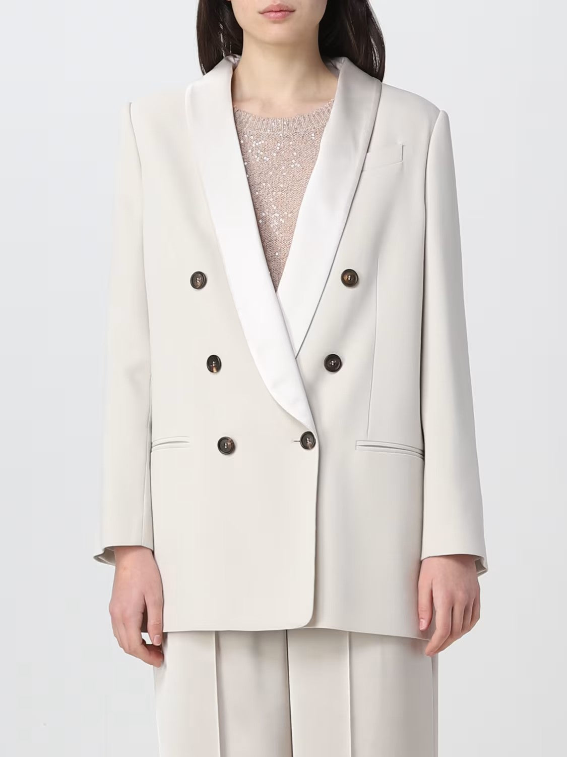 BRUNELLO CUCINELLI WOMEN'S MILK DOUBLE-BREASTED BLAZER