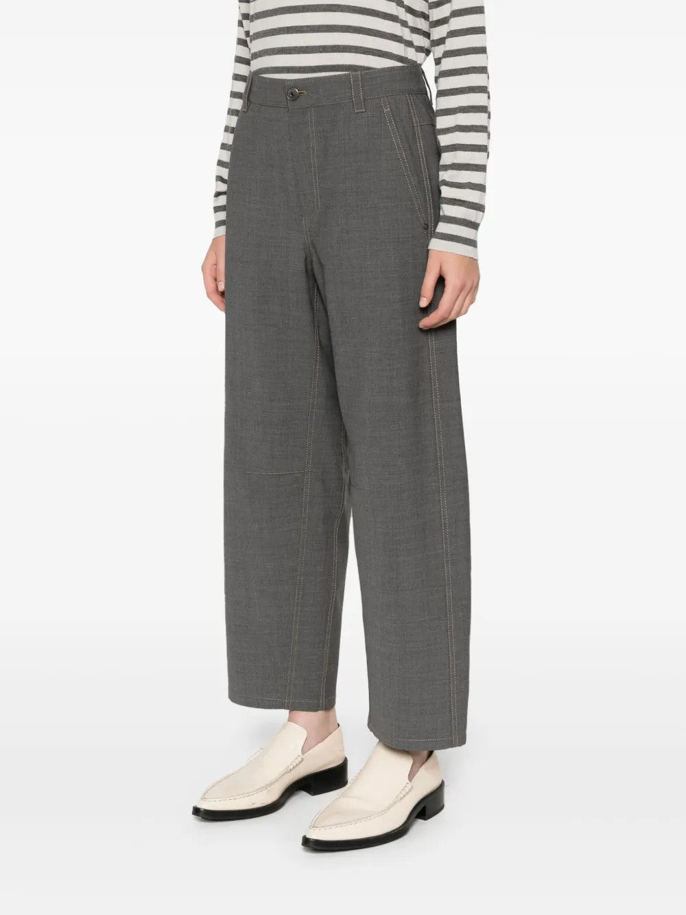 BRUNELLO CUCINELLI WOMEN'S MEDIUM GREY WOOL CROPPED TROUSERS
