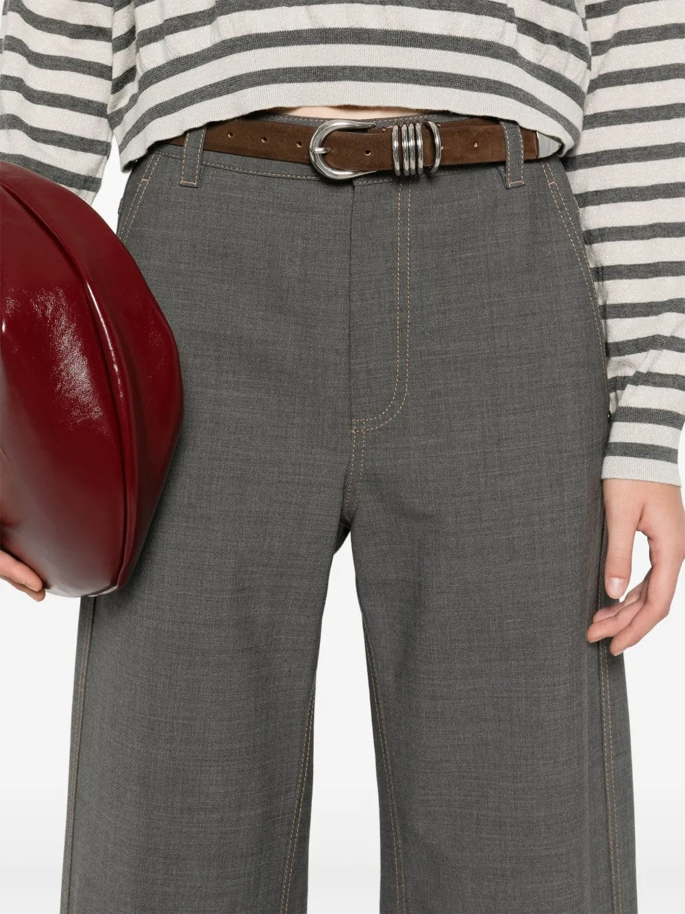 BRUNELLO CUCINELLI WOMEN'S GREY WOOL CROPPED TROUSERS