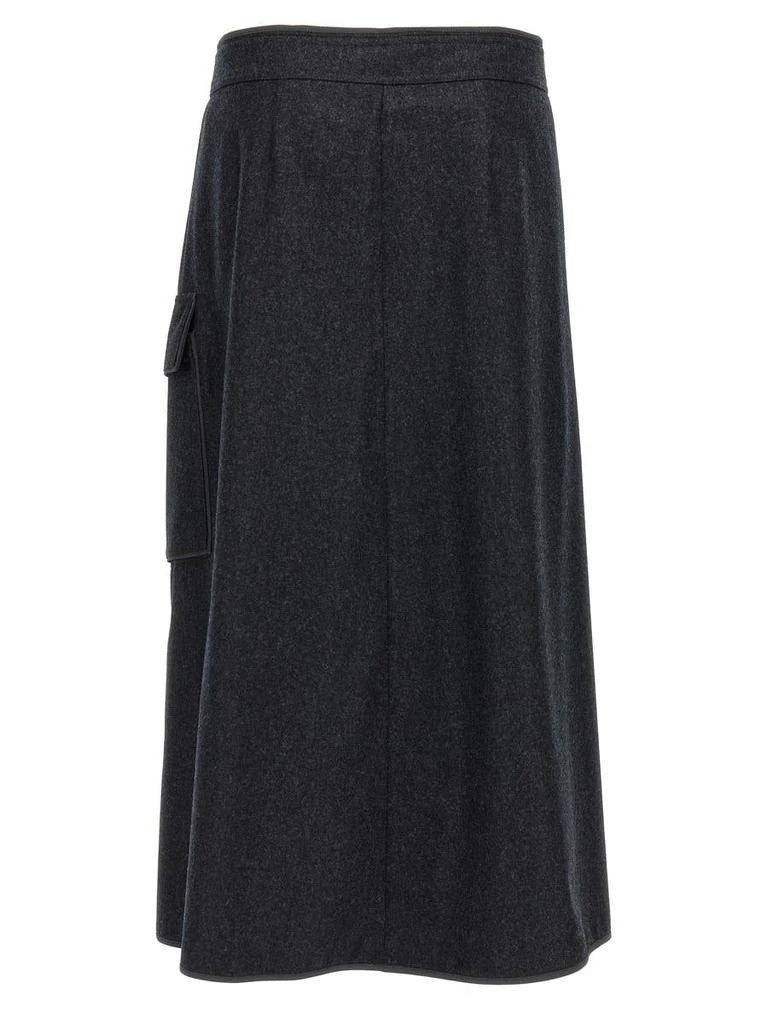 BRUNELLO CUCINELLI WOMEN'S CHARCOAL WOOL WRAP MIDI SKIRT