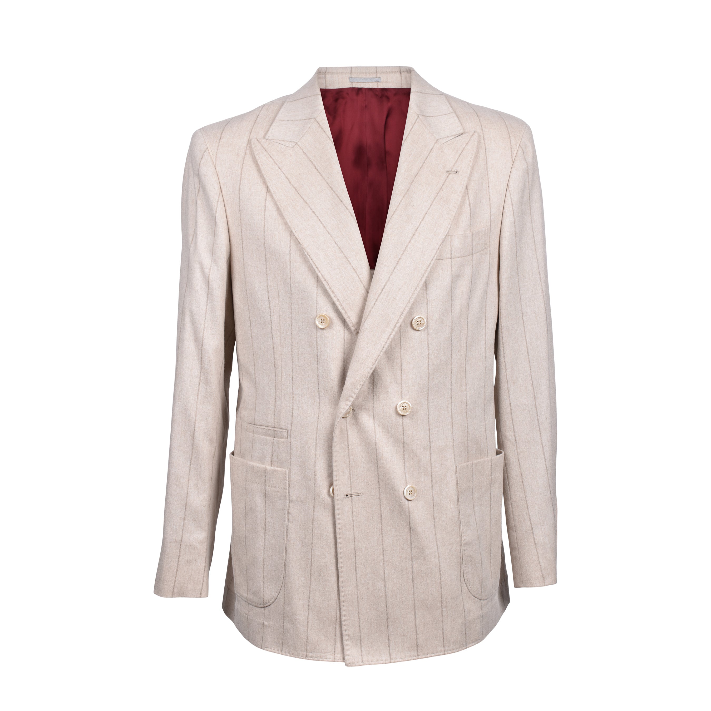 BRUNELLO CUCINELLI MEN'S SAND WOOL DOUBLE BREASTED SUIT