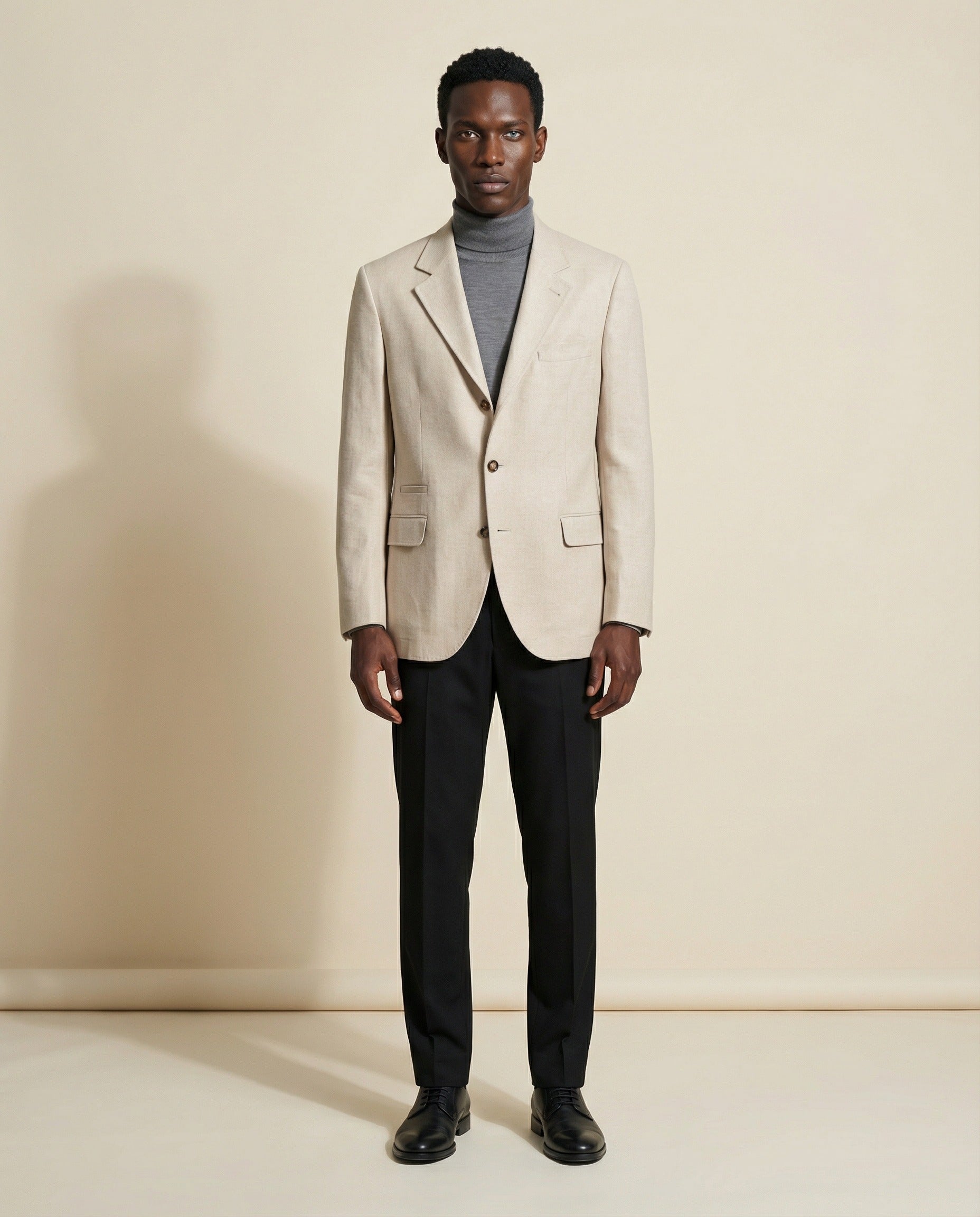 BRUNELLO CUCINELLI MEN'S SAND WOOL SILK DECONSTRUCTED BLAZER