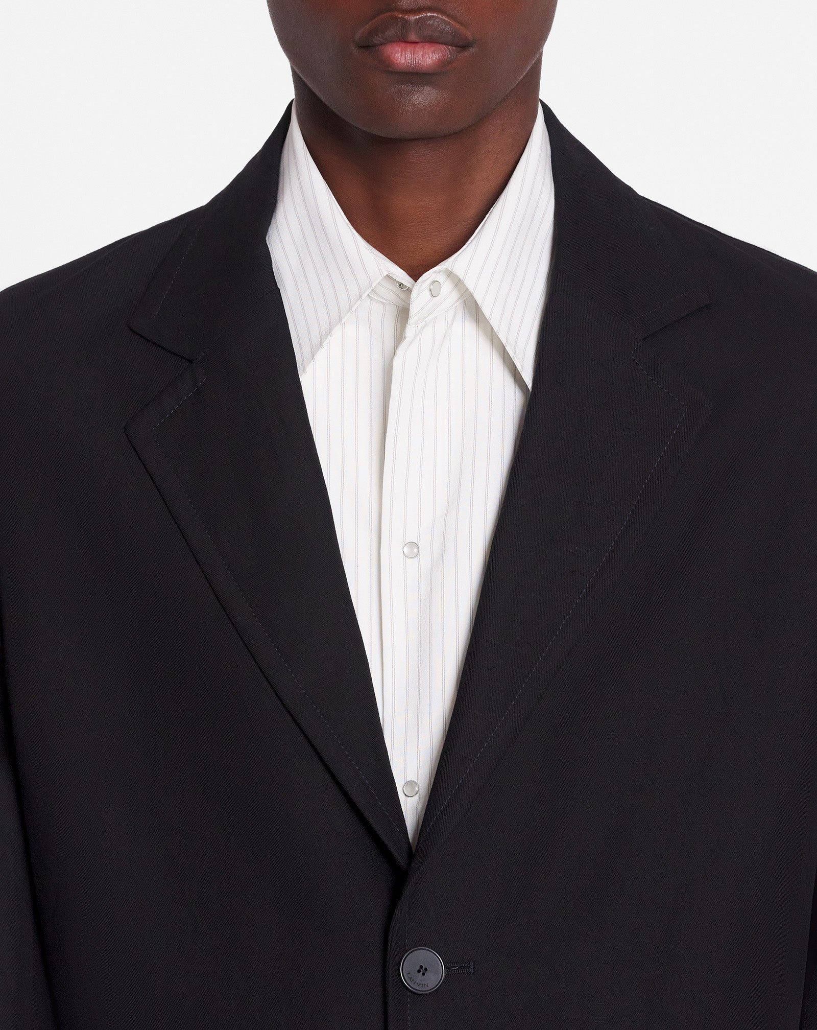 LANVIN MEN'S BLACK LINEN DECONSTRUCTED SINGLE-BREASTED JACKET