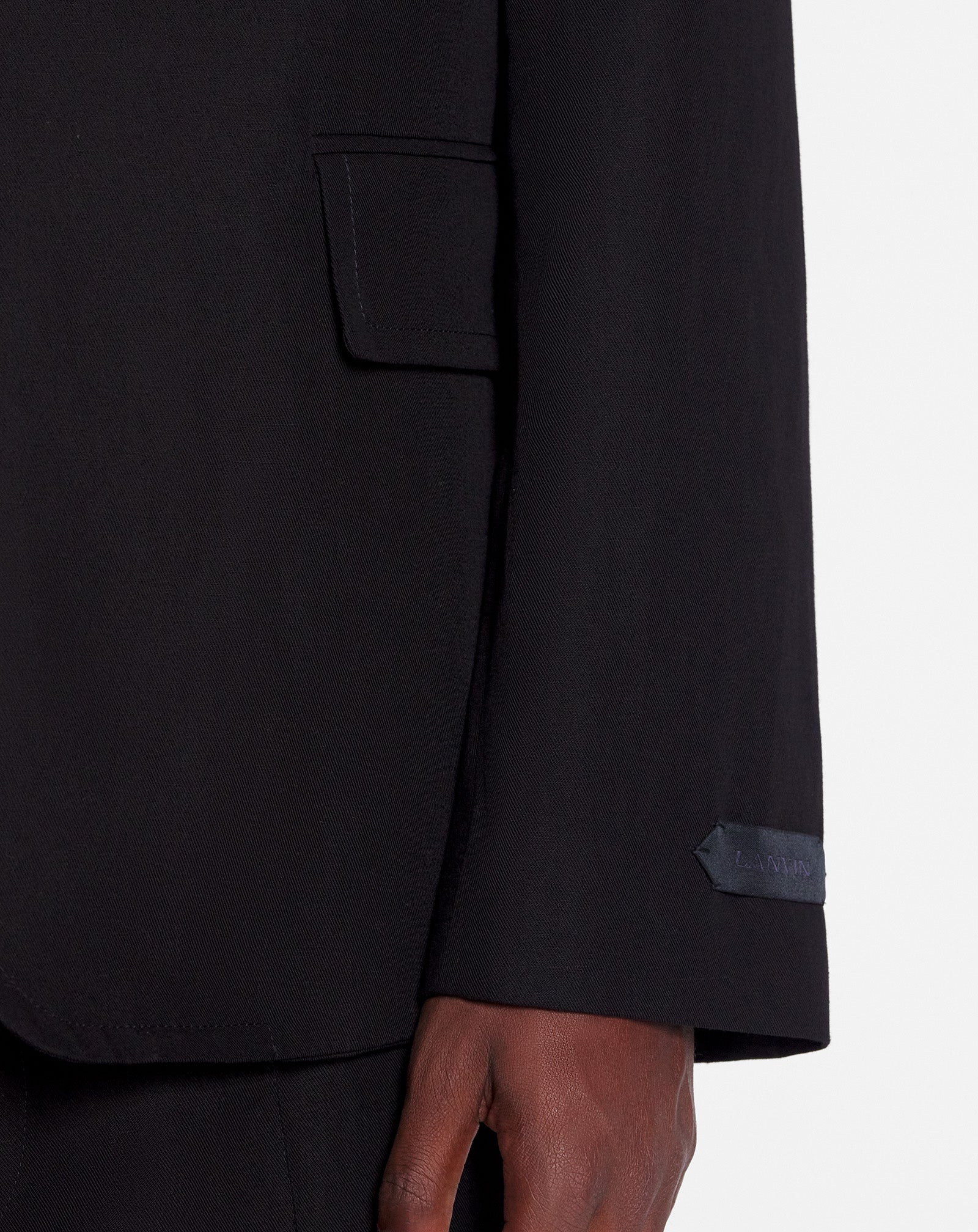 LANVIN MEN'S BLACK LINEN DECONSTRUCTED SINGLE-BREASTED JACKET