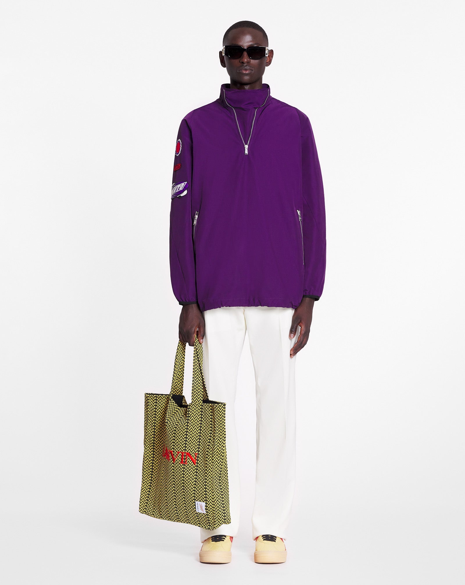 LANVIN MEN'S PURPLE ZIPPED JACKET WITH PATCHES