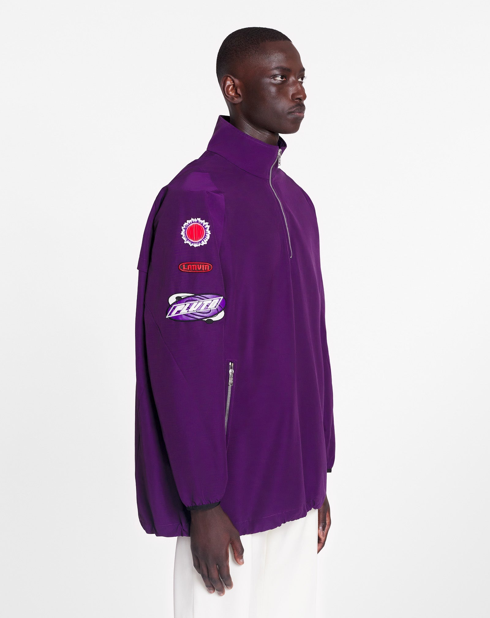 LANVIN MEN'S PURPLE ZIPPED JACKET WITH PATCHES