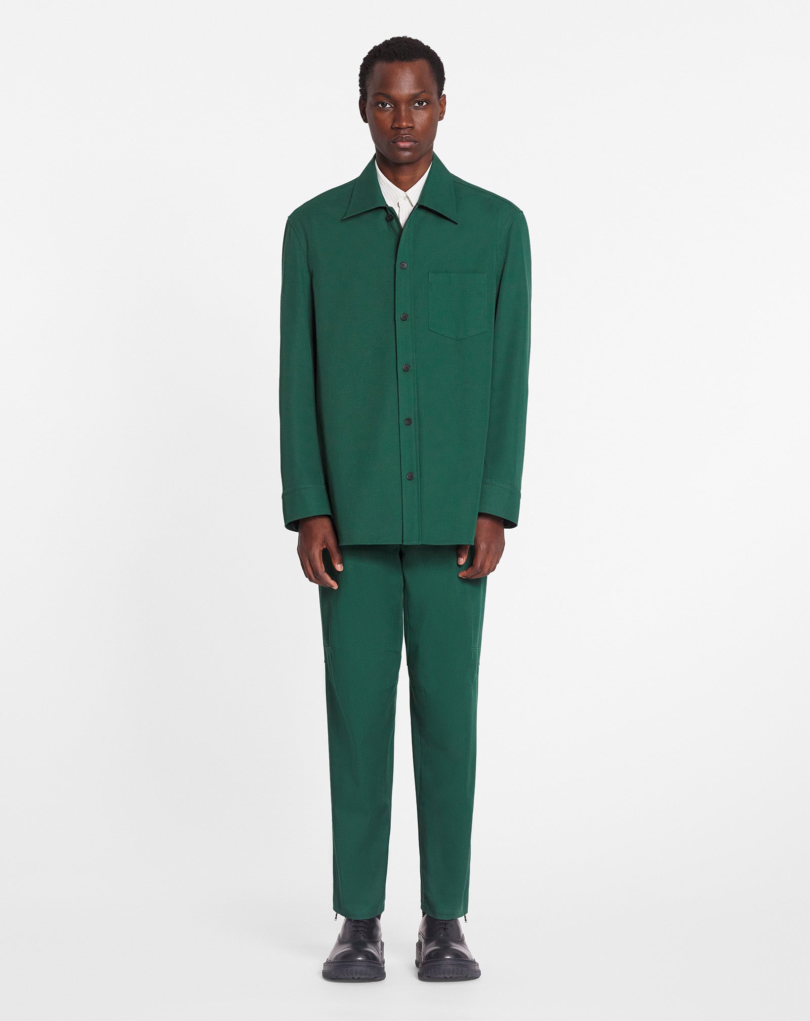 LANVIN MEN'S BOUTEILLE GREEN BIKER TROUSERS