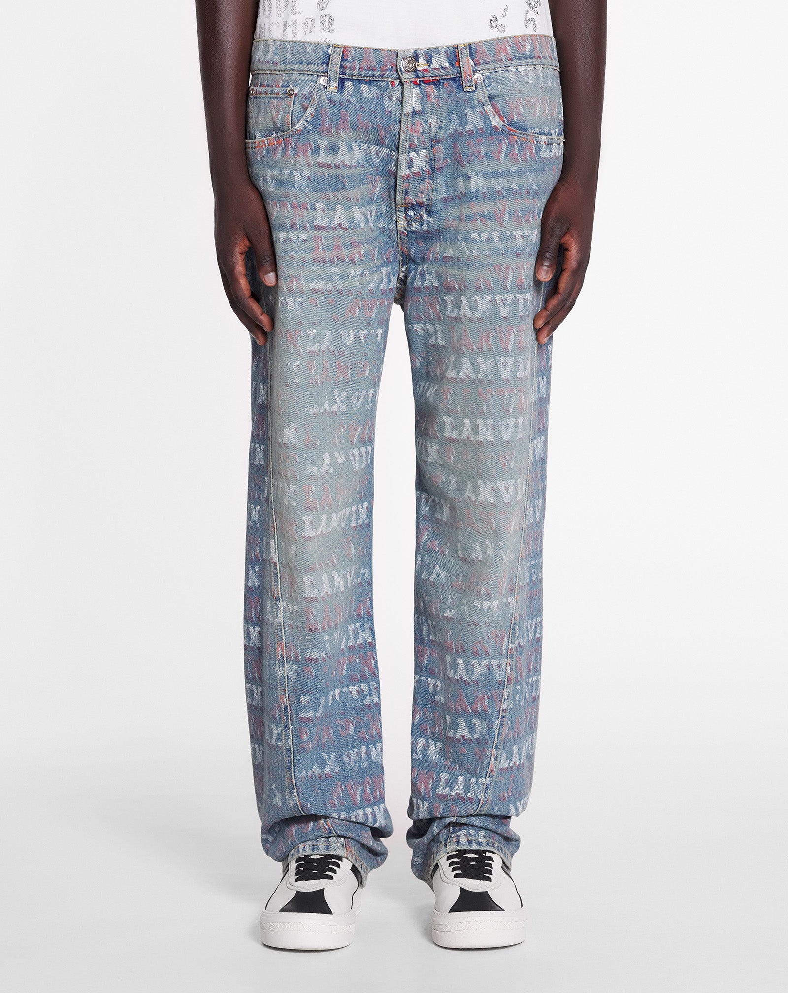 LANVIN MEN'S BLUE PRINTED REGULAR TROUSERS