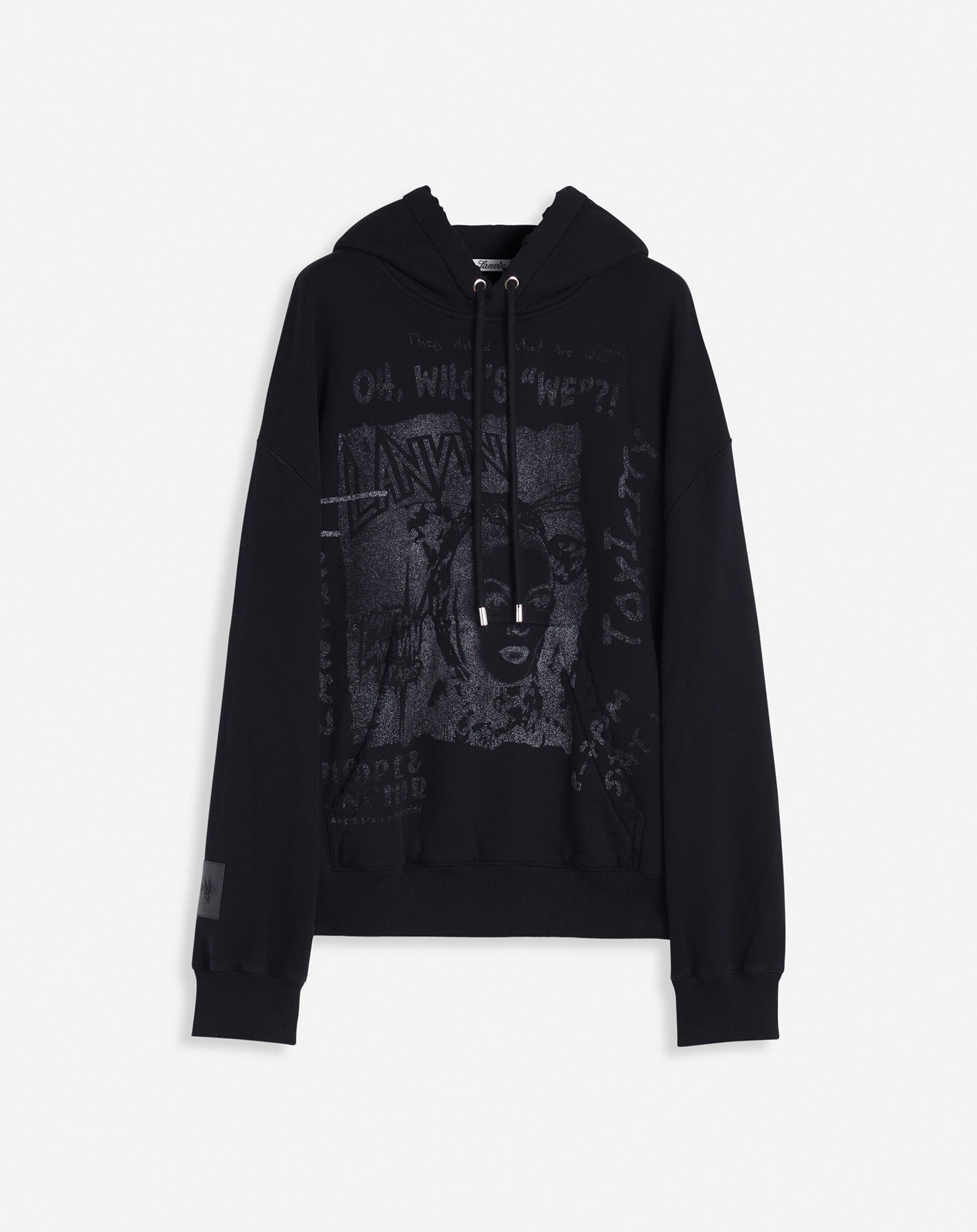 LANVIN UNISEX'S BLACK PRINTED KNIT HOODIE