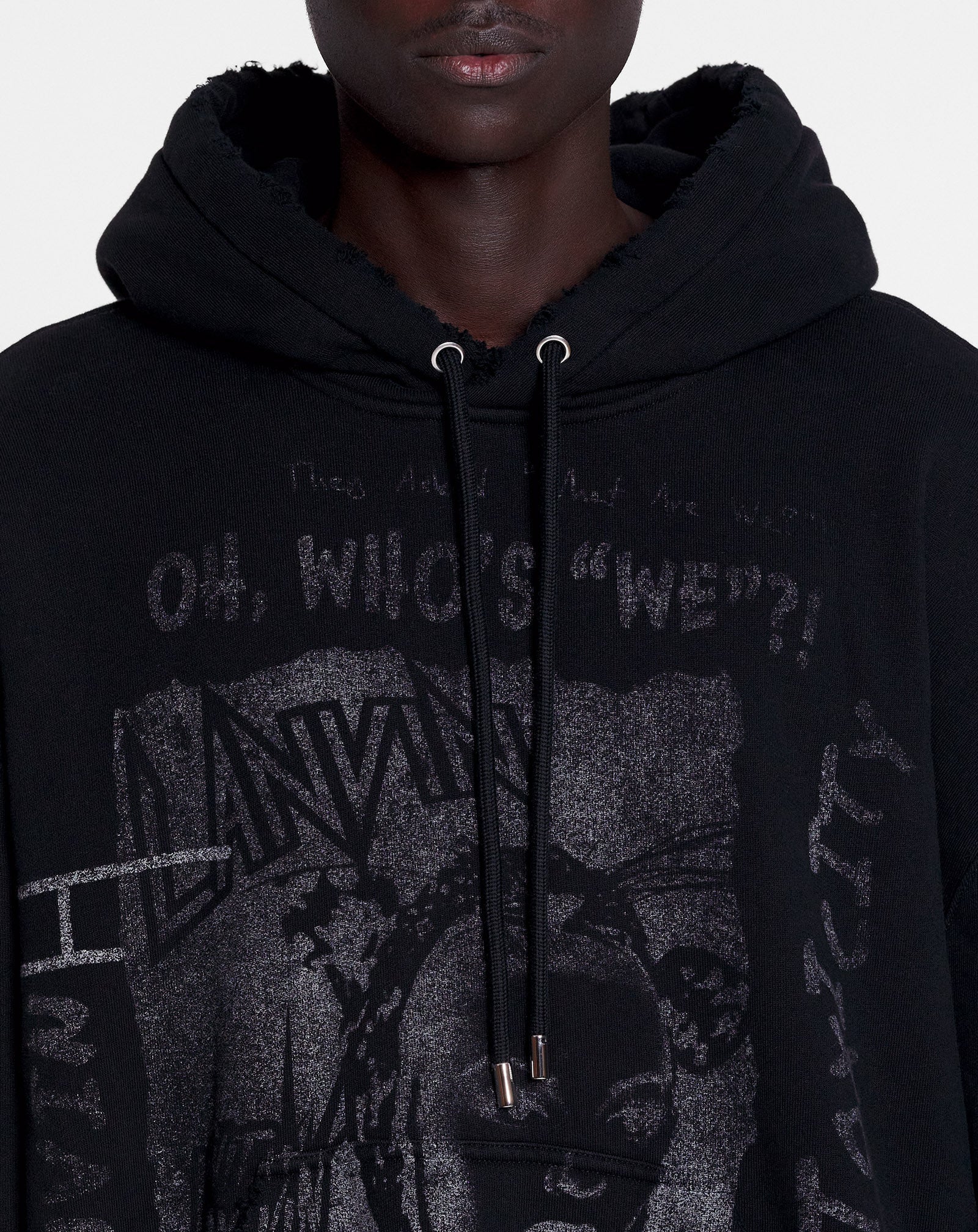 LANVIN UNISEX'S BLACK PRINTED KNIT HOODIE