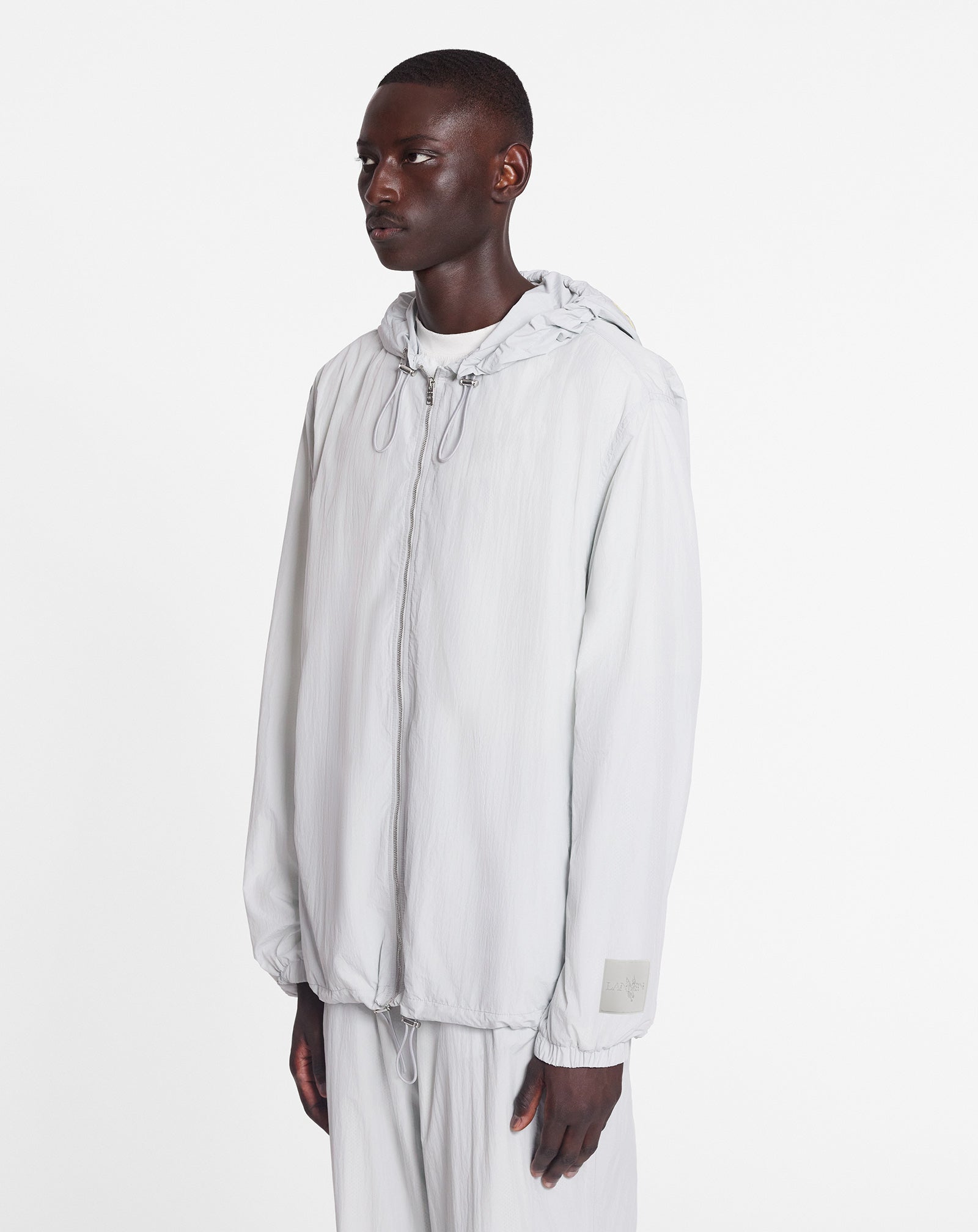 LANVIN UNISEX'S GRAY ZIPPED NYLON HOODIE WITH HOOD