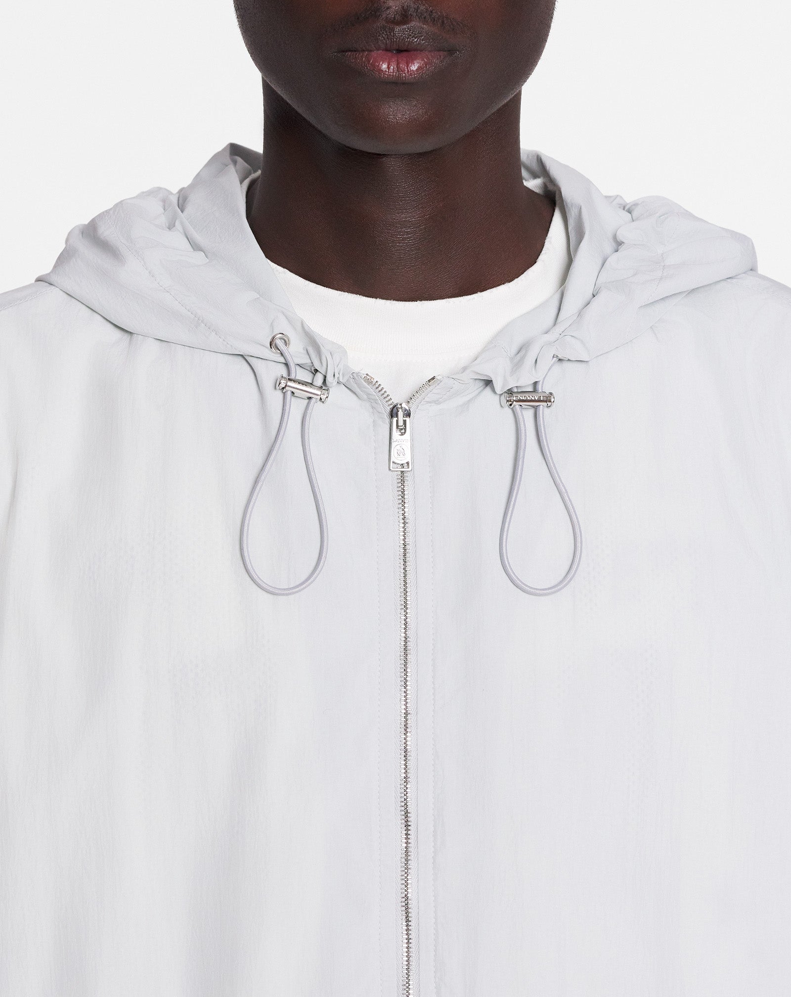 LANVIN UNISEX'S GRAY ZIPPED NYLON HOODIE WITH HOOD