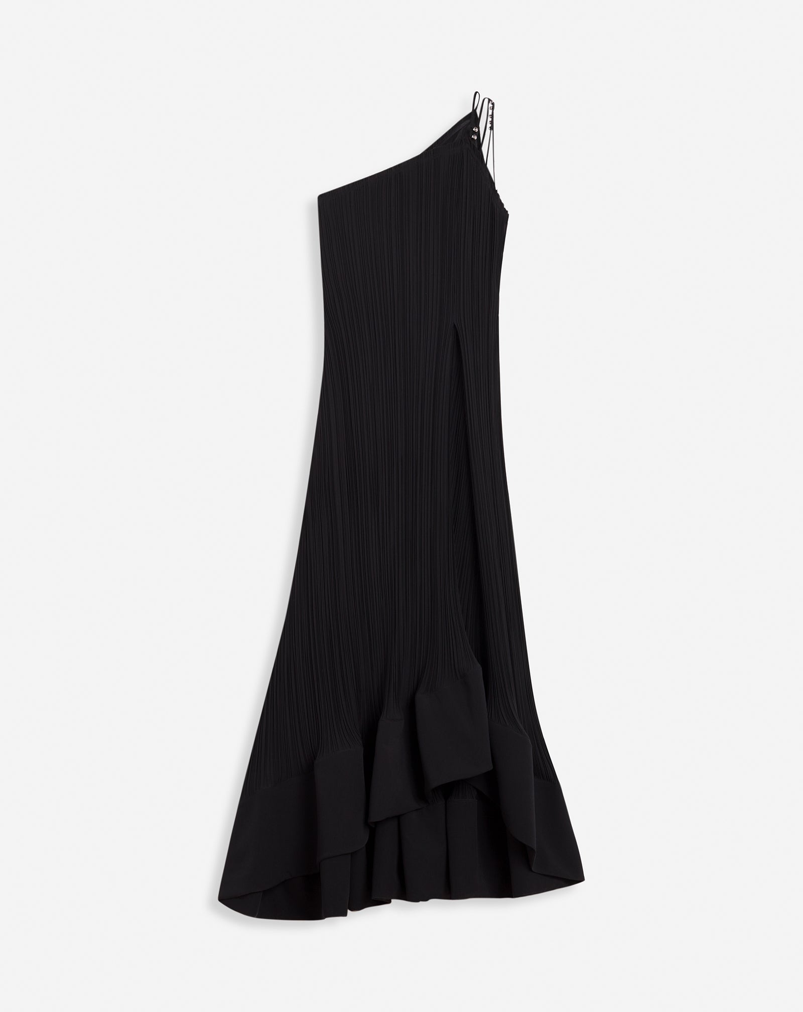 LANVIN WOMEN'S BLACK ONE-SHOULDER PLEATED LONG DRESS