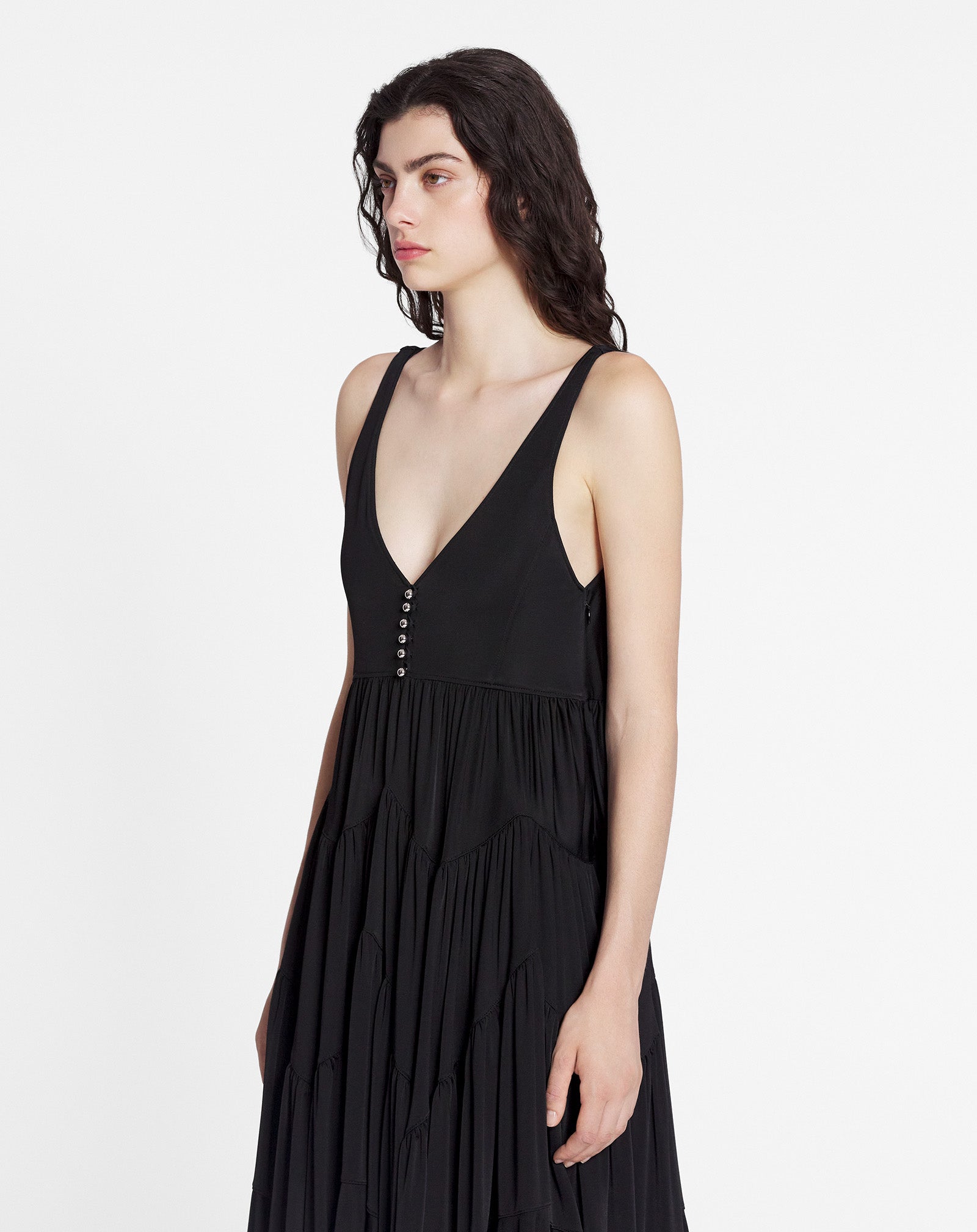 LANVIN WOMEN'S BLACK SLEEVELESS GATHERED SHORT DRESS