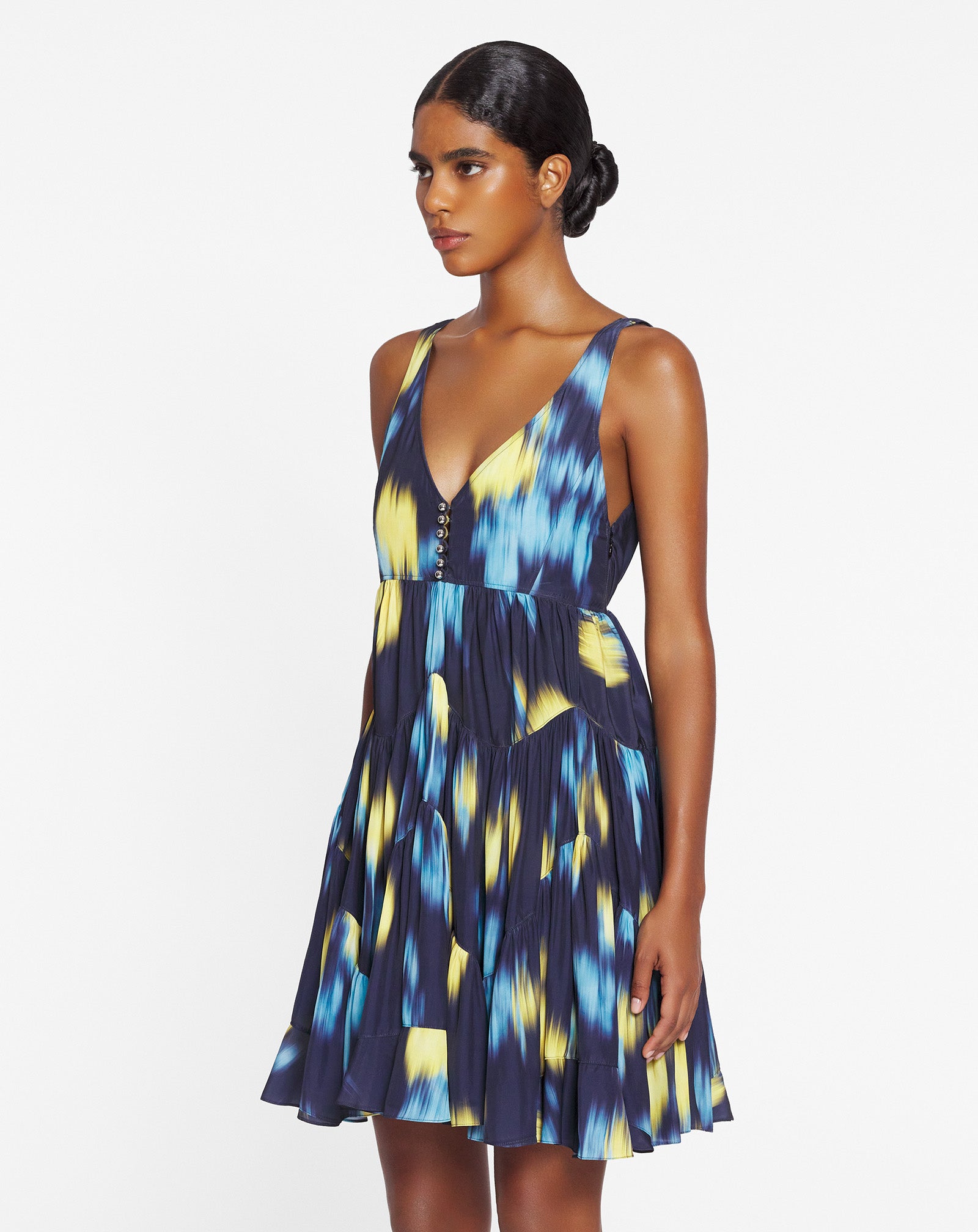 LANVIN WOMEN'S NAVY PRINTED SLEEVELESS SHORT DRESS