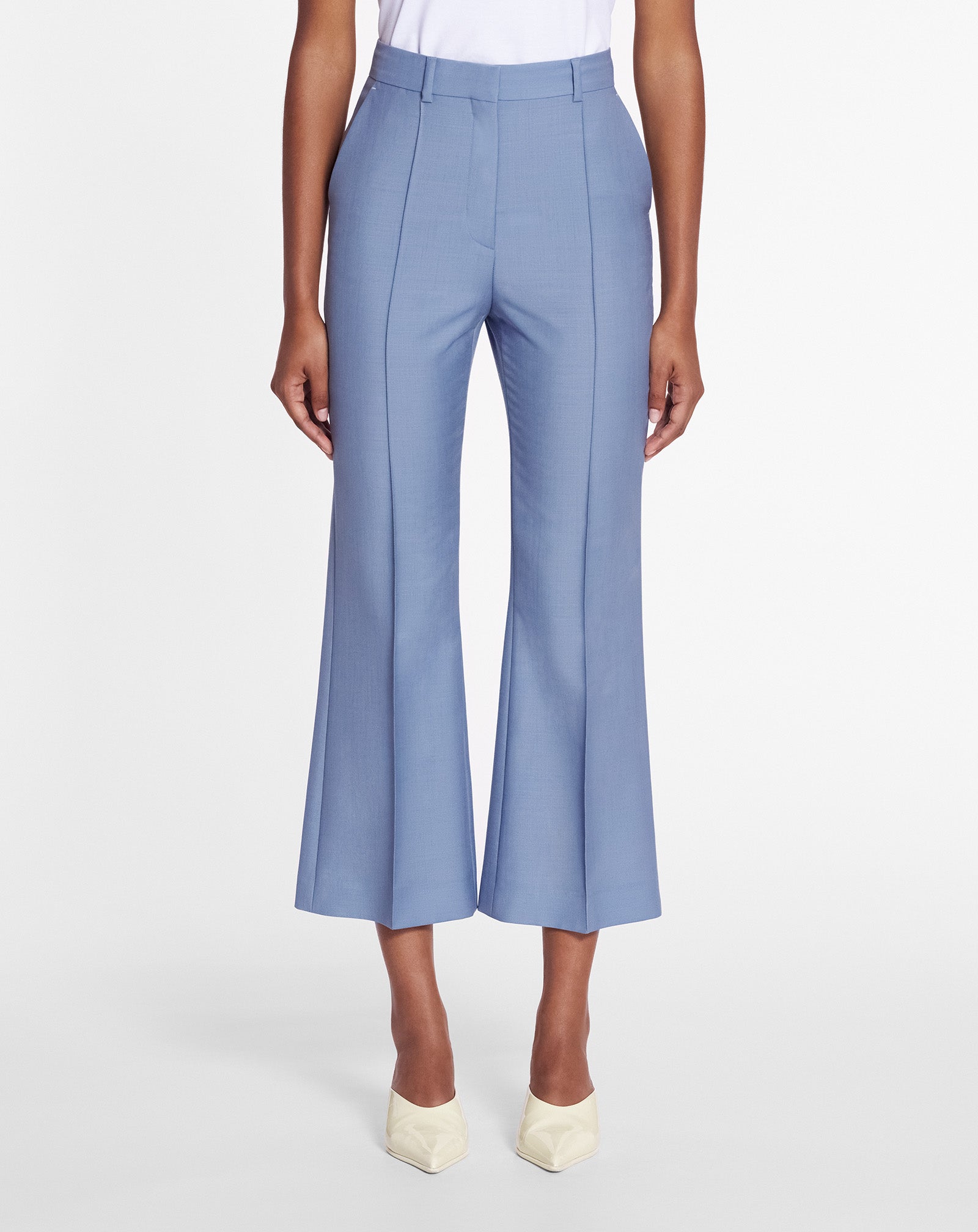 LANVIN WOMEN'S BLUE VIRGIN WOOL FLARED CROPPED TROUSERS