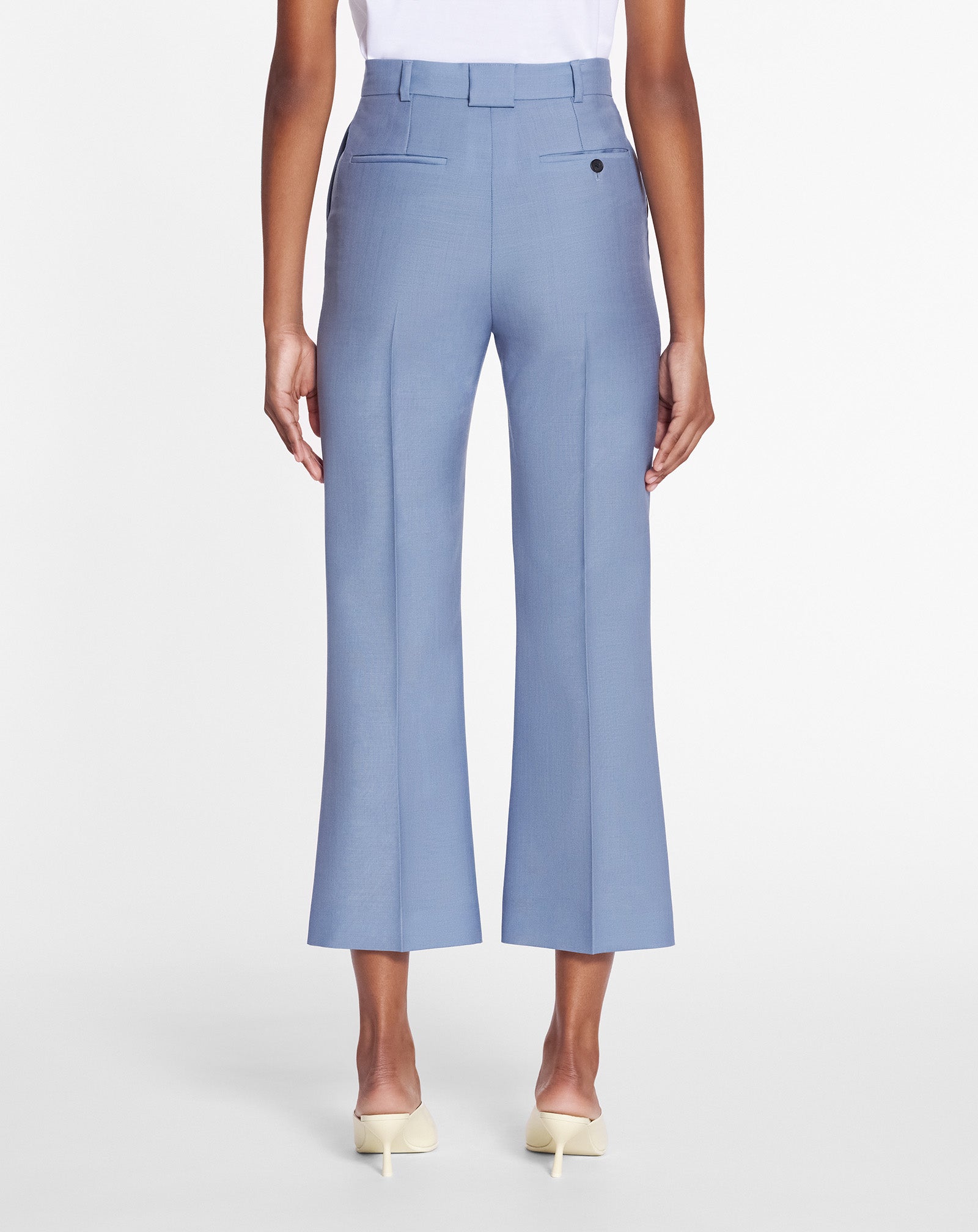 LANVIN WOMEN'S BLUE VIRGIN WOOL FLARED CROPPED TROUSERS