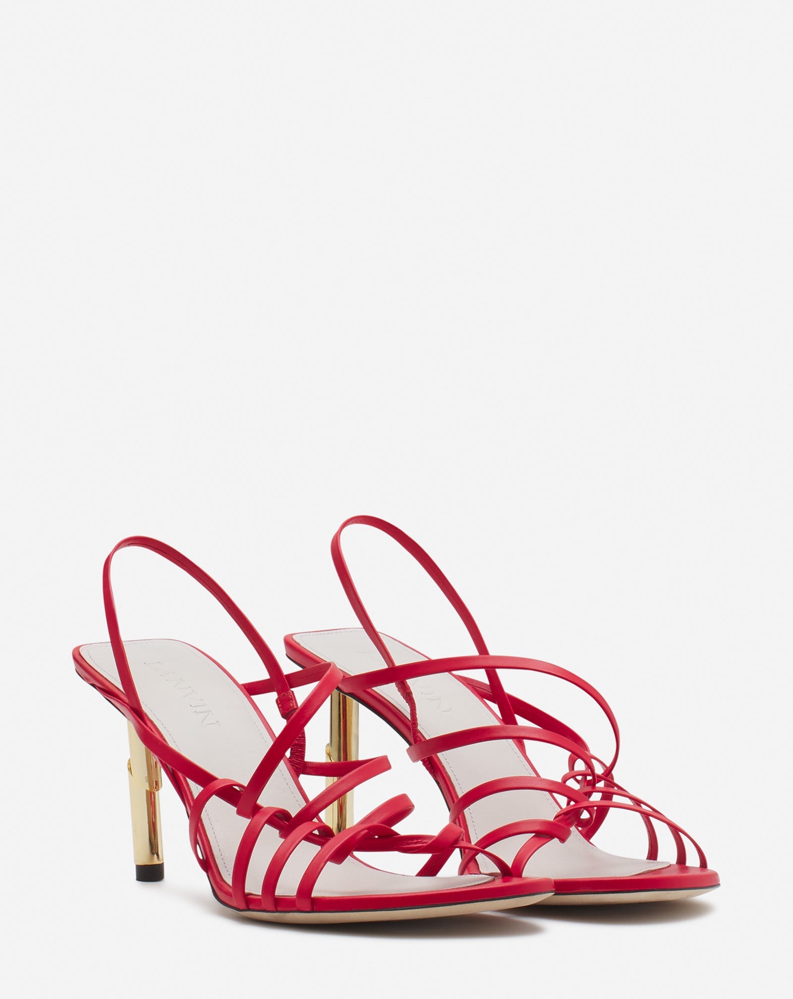 LANVIN WOMEN'S RED LEATHER STRAPPY HEELED SANDALS