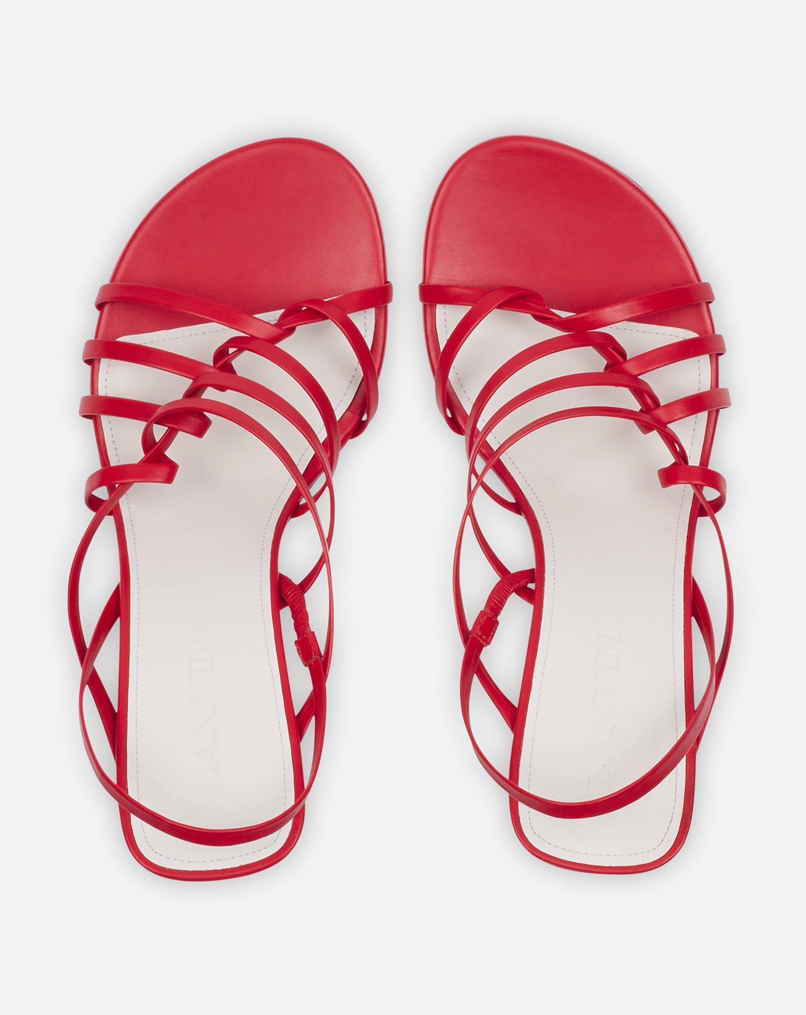 LANVIN WOMEN'S RED LEATHER STRAPPY HEELED SANDALS