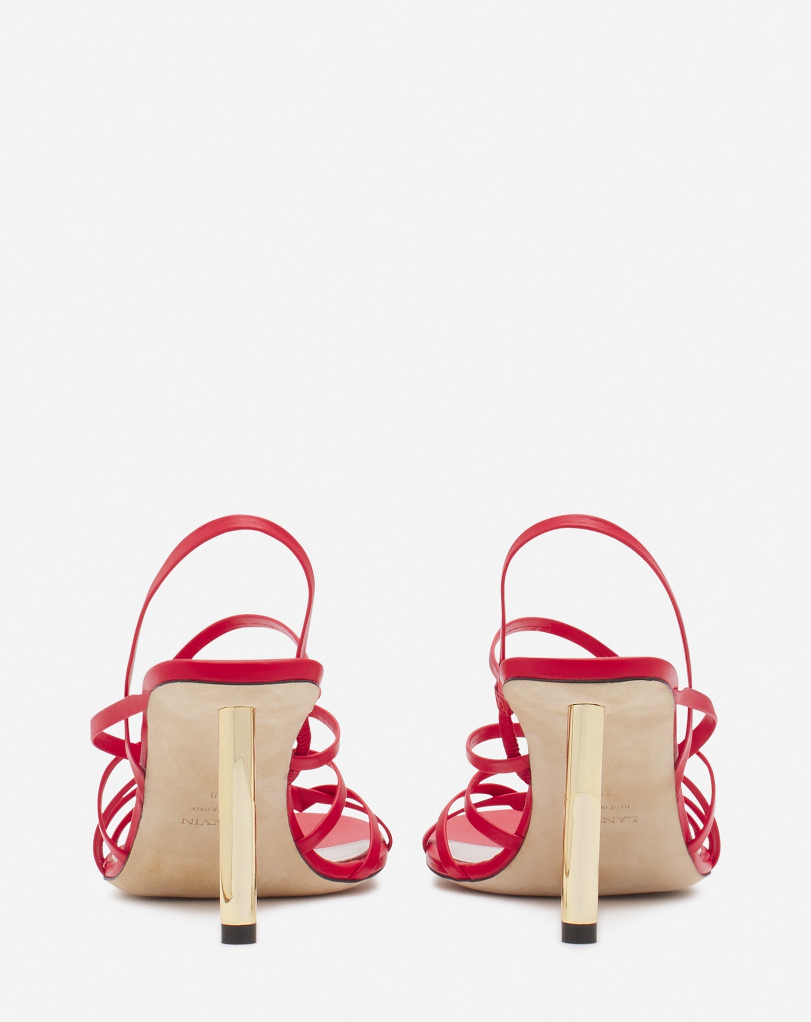 LANVIN WOMEN'S RED LEATHER STRAPPY HEELED SANDALS
