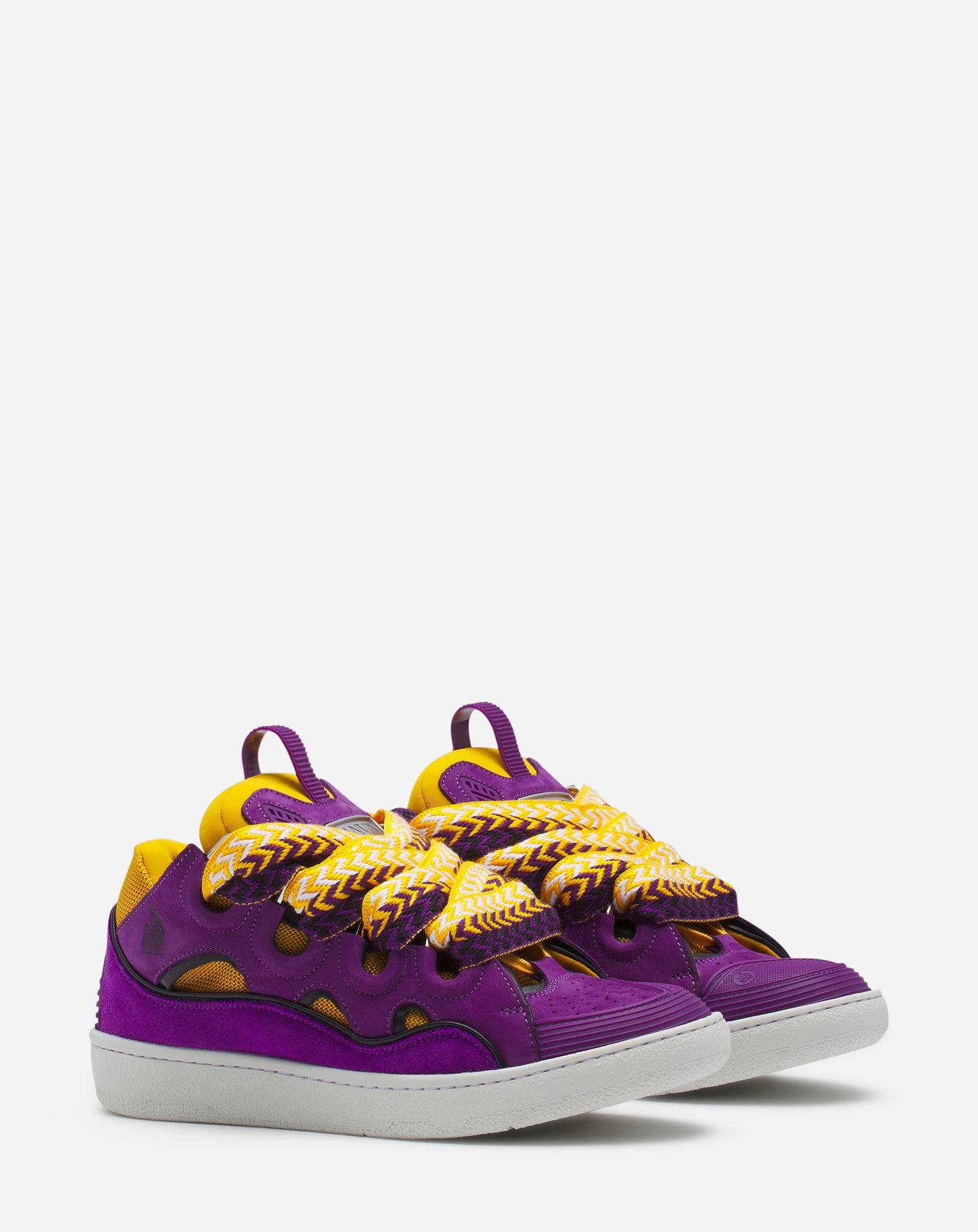 LANVIN WOMEN'S VIOLET LEATHER SNEAKERS WITH YELLOW ACCENTS