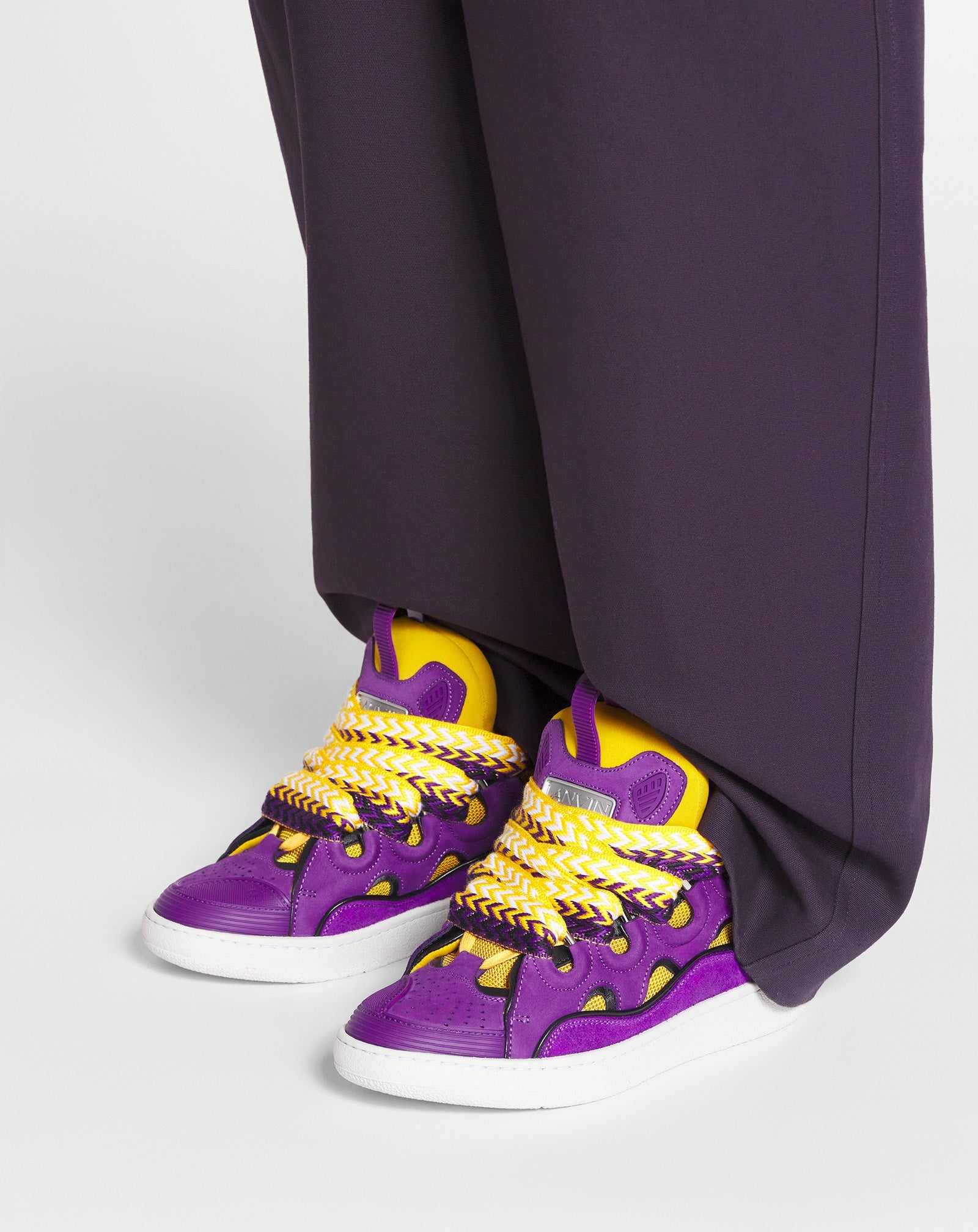 LANVIN WOMEN'S VIOLET LEATHER SNEAKERS WITH YELLOW ACCENTS
