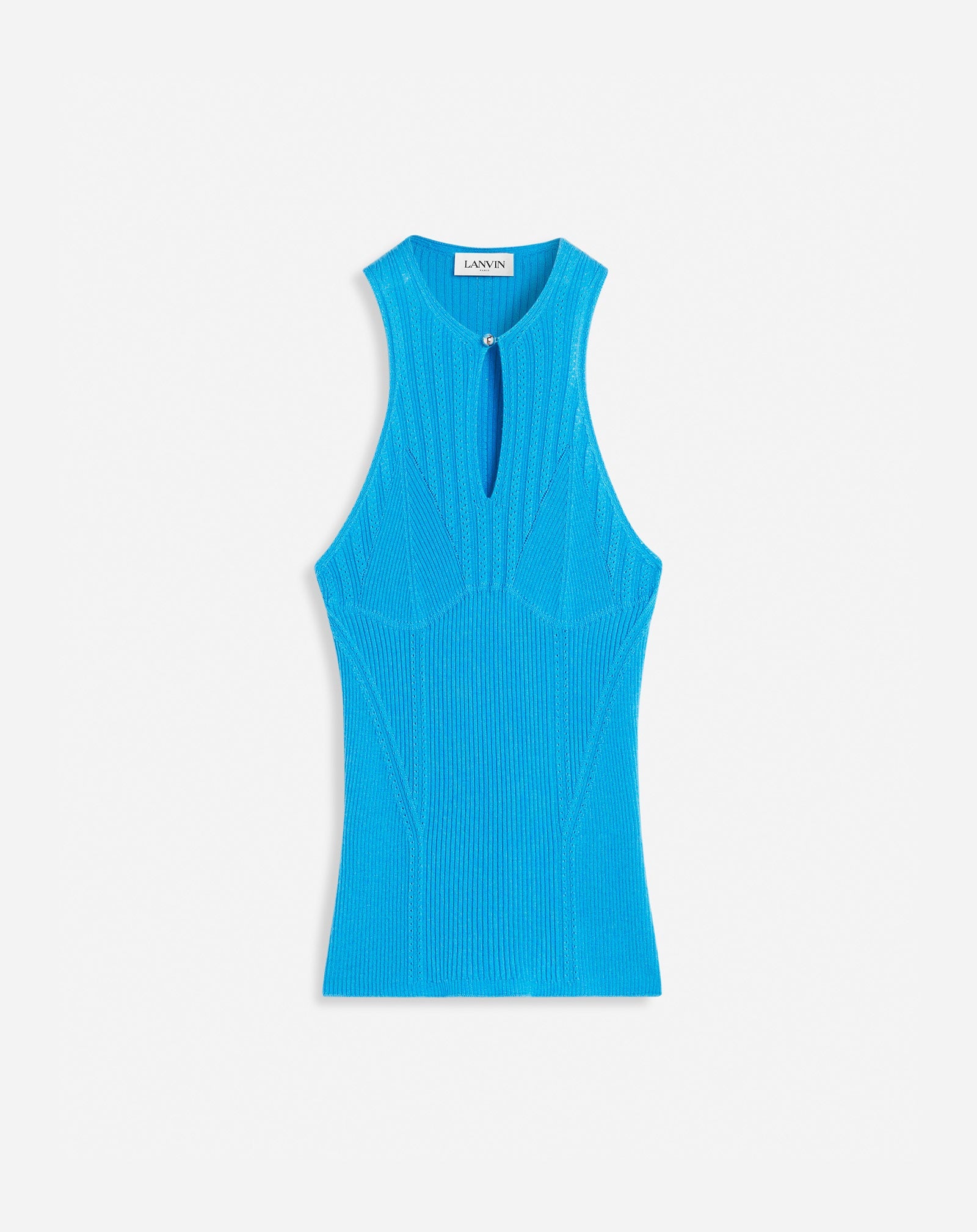 LANVIN WOMEN'S BLUE SILK KNIT HALTER TOP