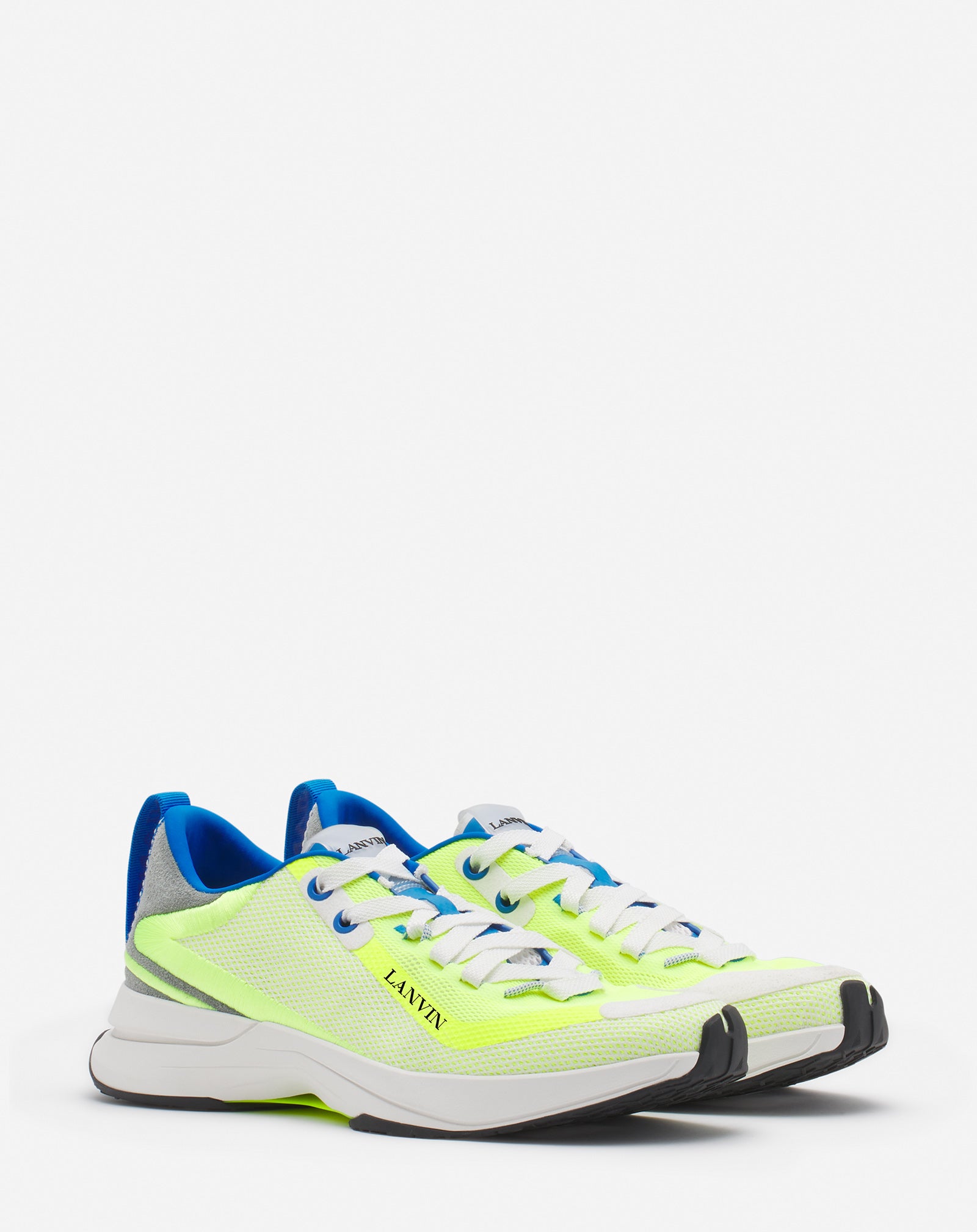 LANVIN MEN'S WHITE AND GREEN RUNNER SNEAKERS