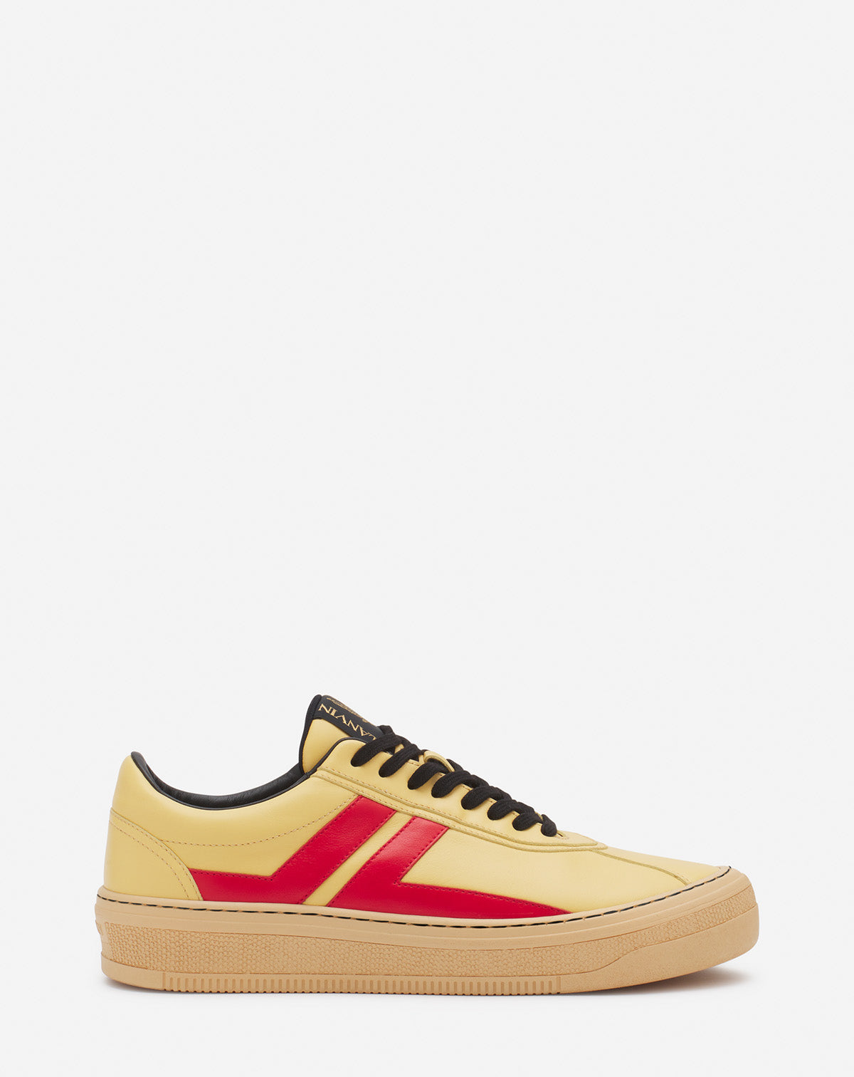 LANVIN MEN'S YELLOW RED LEATHER HIGH-TOP SNEAKERS
