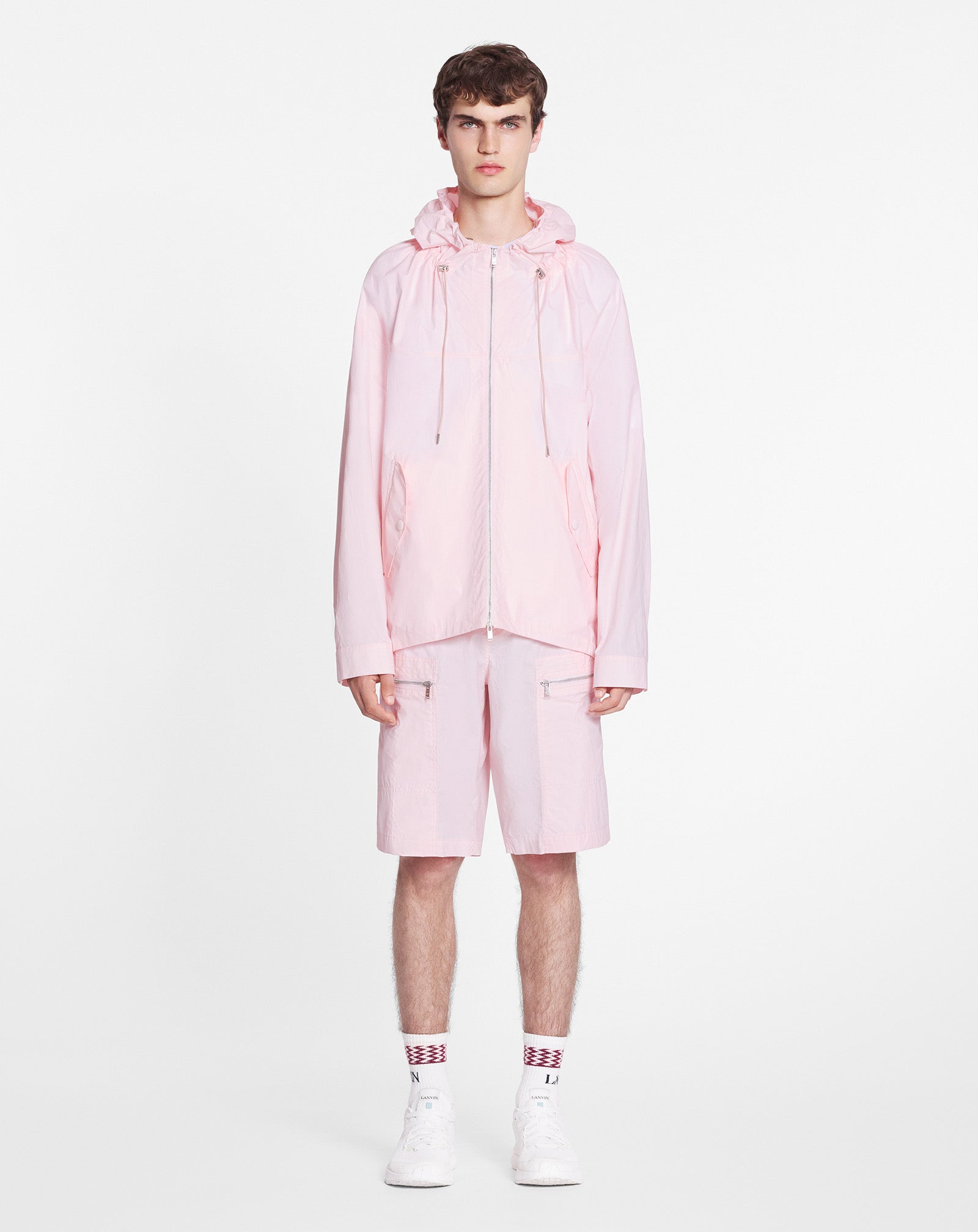 LANVIN MEN'S ROSÉ PARACHUTE SHORTS WITH ZIPPERS