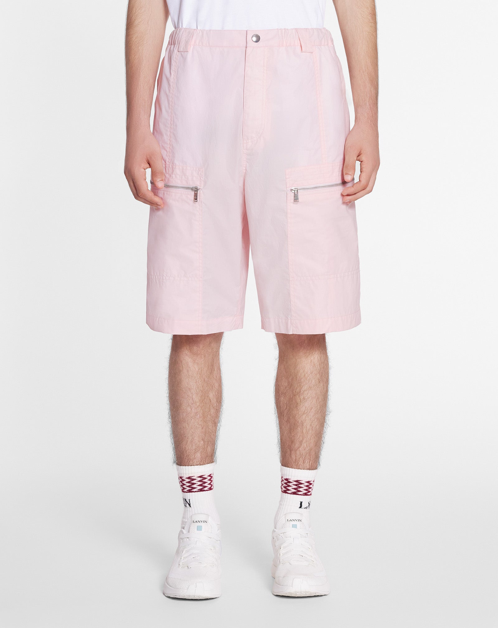LANVIN MEN'S ROSÉ PARACHUTE SHORTS WITH ZIPPERS