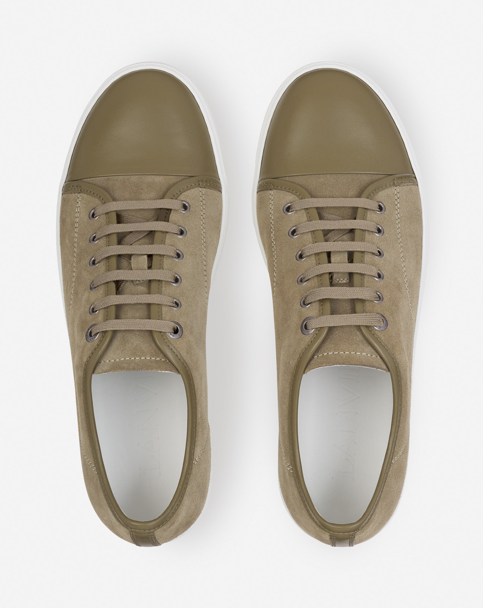 LANVIN MEN'S TAUPE LEATHER LOW-TOP SNEAKERS