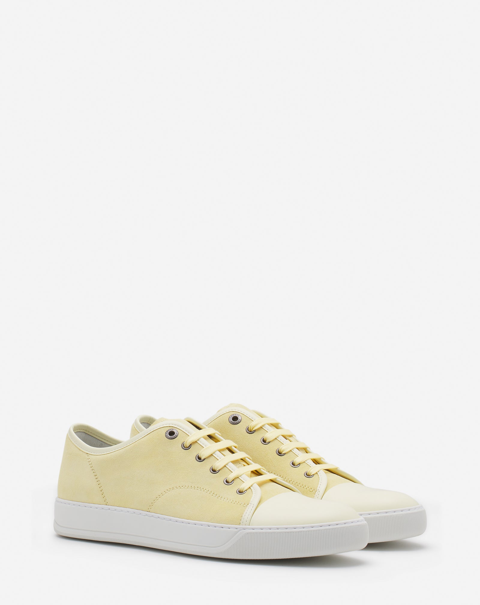 LANVIN MEN'S YELLOW LEATHER LOW-TOP SNEAKERS