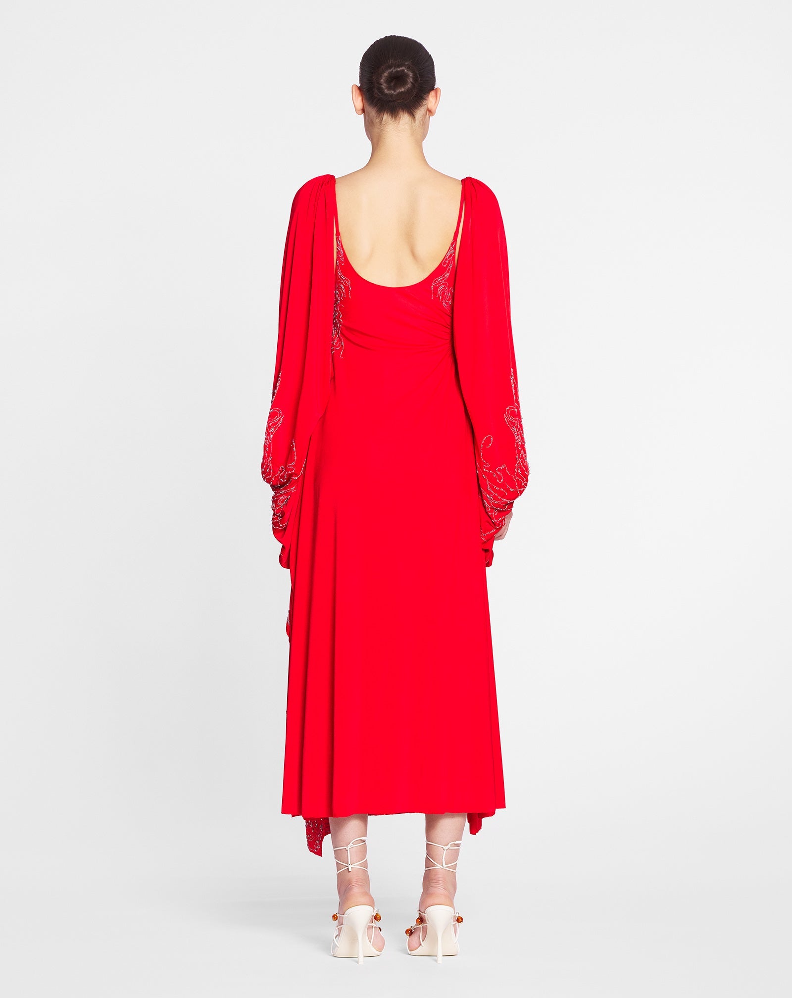 LANVIN WOMEN'S RED EMBROIDERED DRESS WITH OPEN SLEEVES