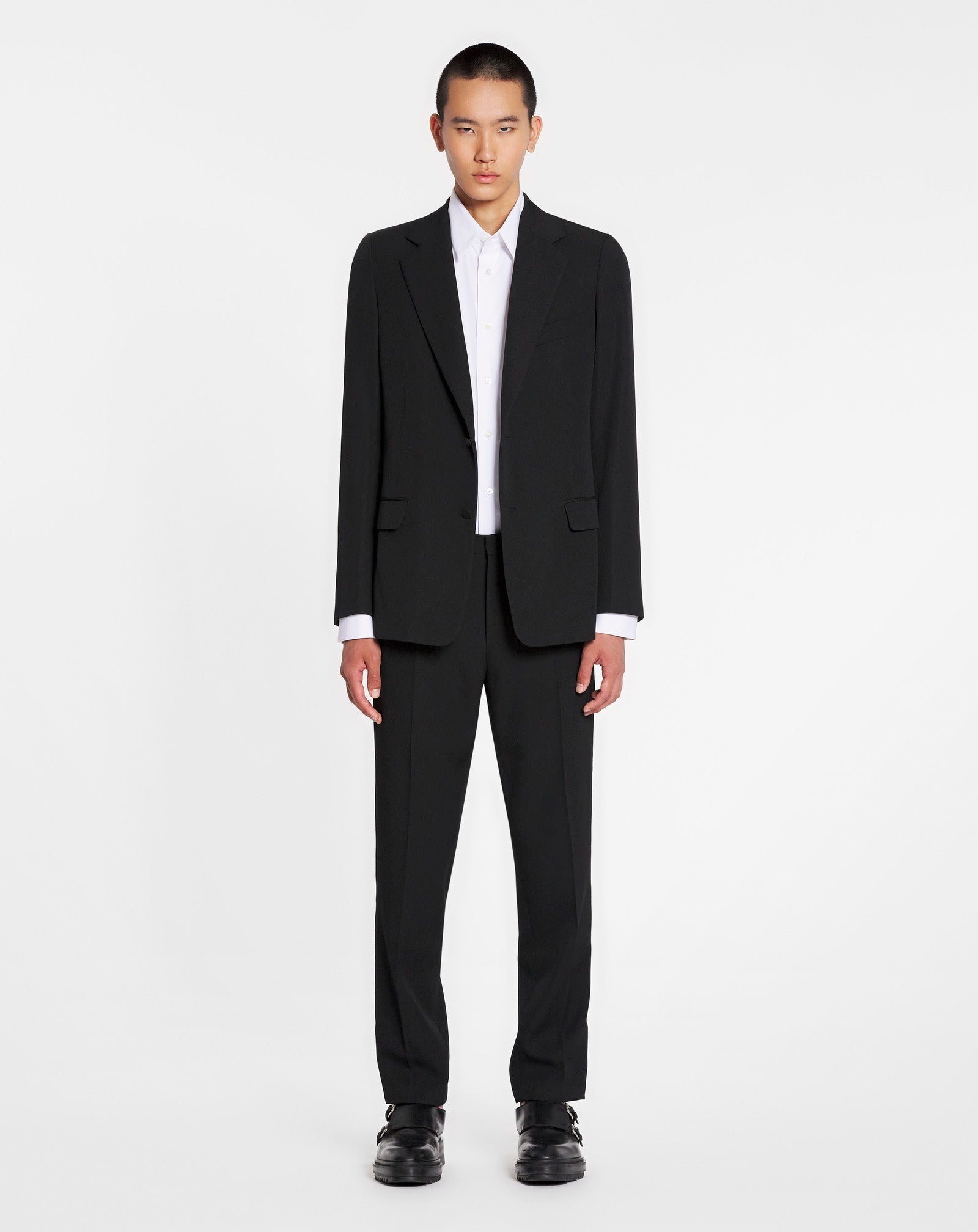 LANVIN MEN'S BLACK VIRGIN WOOL SINGLE-BREASTED JACKET