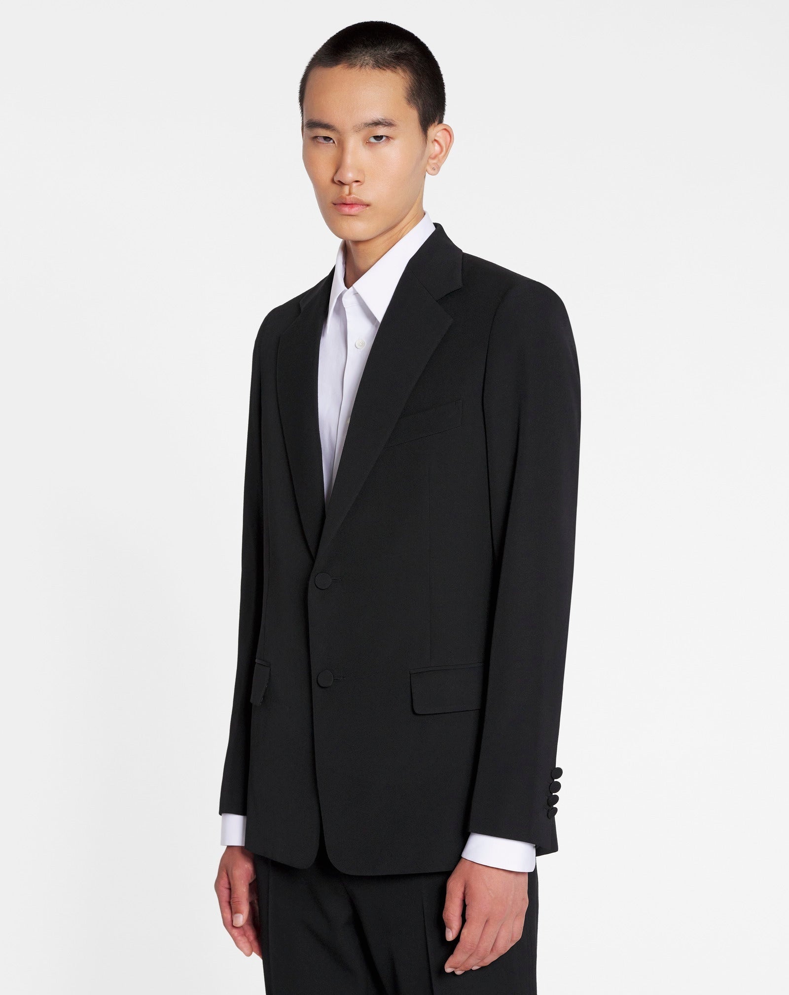 LANVIN MEN'S BLACK VIRGIN WOOL SINGLE-BREASTED JACKET